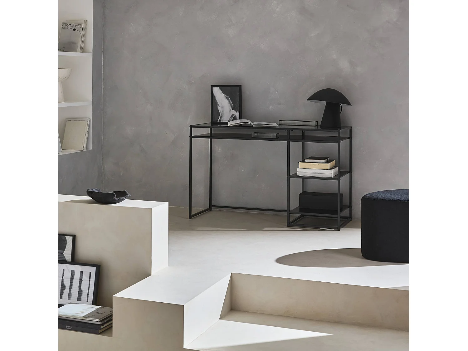 Escritorio de metal negro con 2 estanterías, 120cm negro