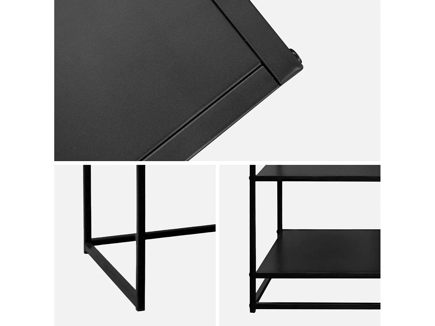 Escritorio de metal negro con 2 estanterías, 120cm negro