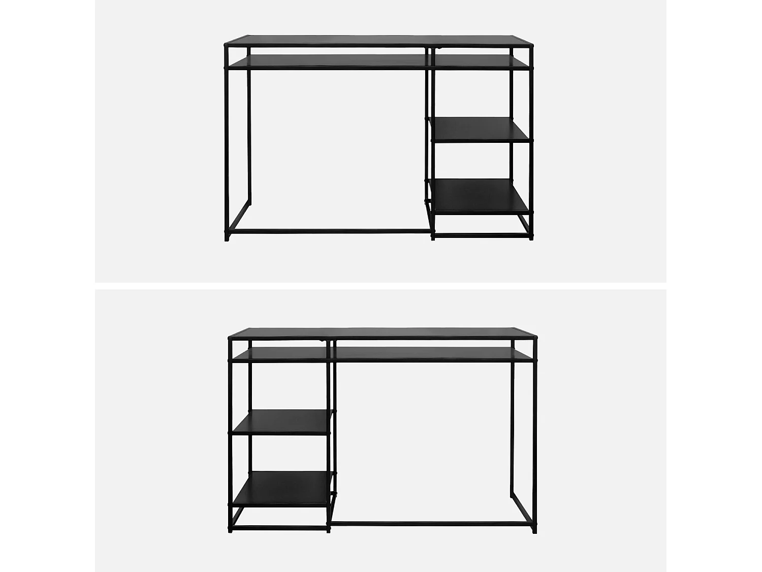 Escritorio de metal negro con 2 estanterías, 120cm negro