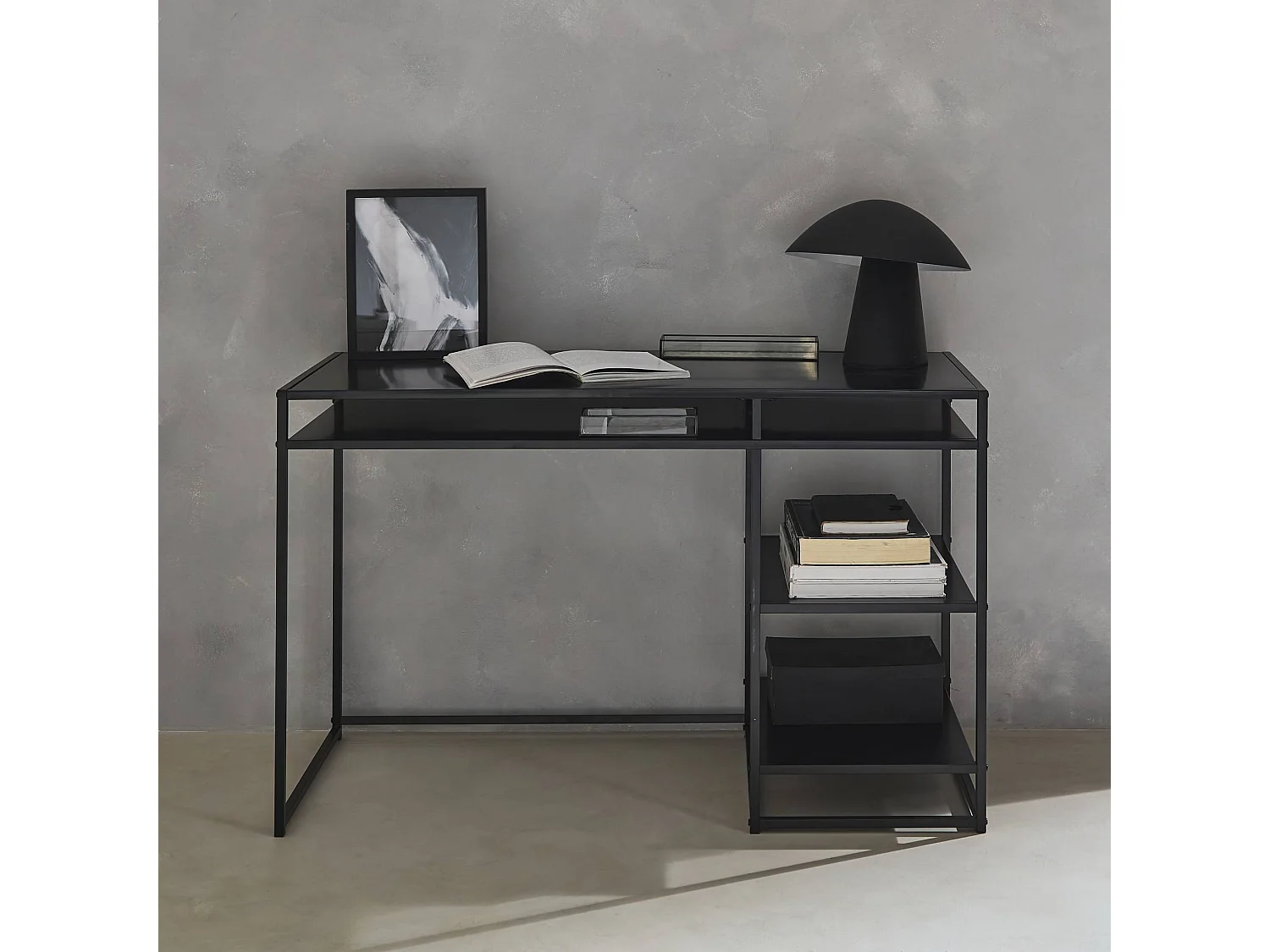 Scrivania in metallo con 2 ripiani, 120cm, nero
