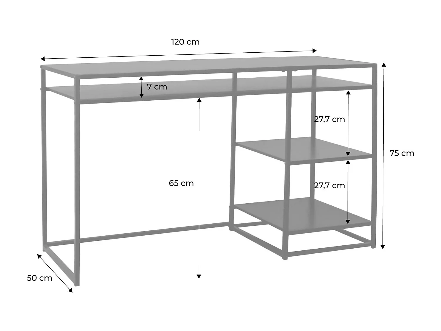 Bureau avec casiers et deux étagères en métal noir 120cm - INDUSTRIELLE