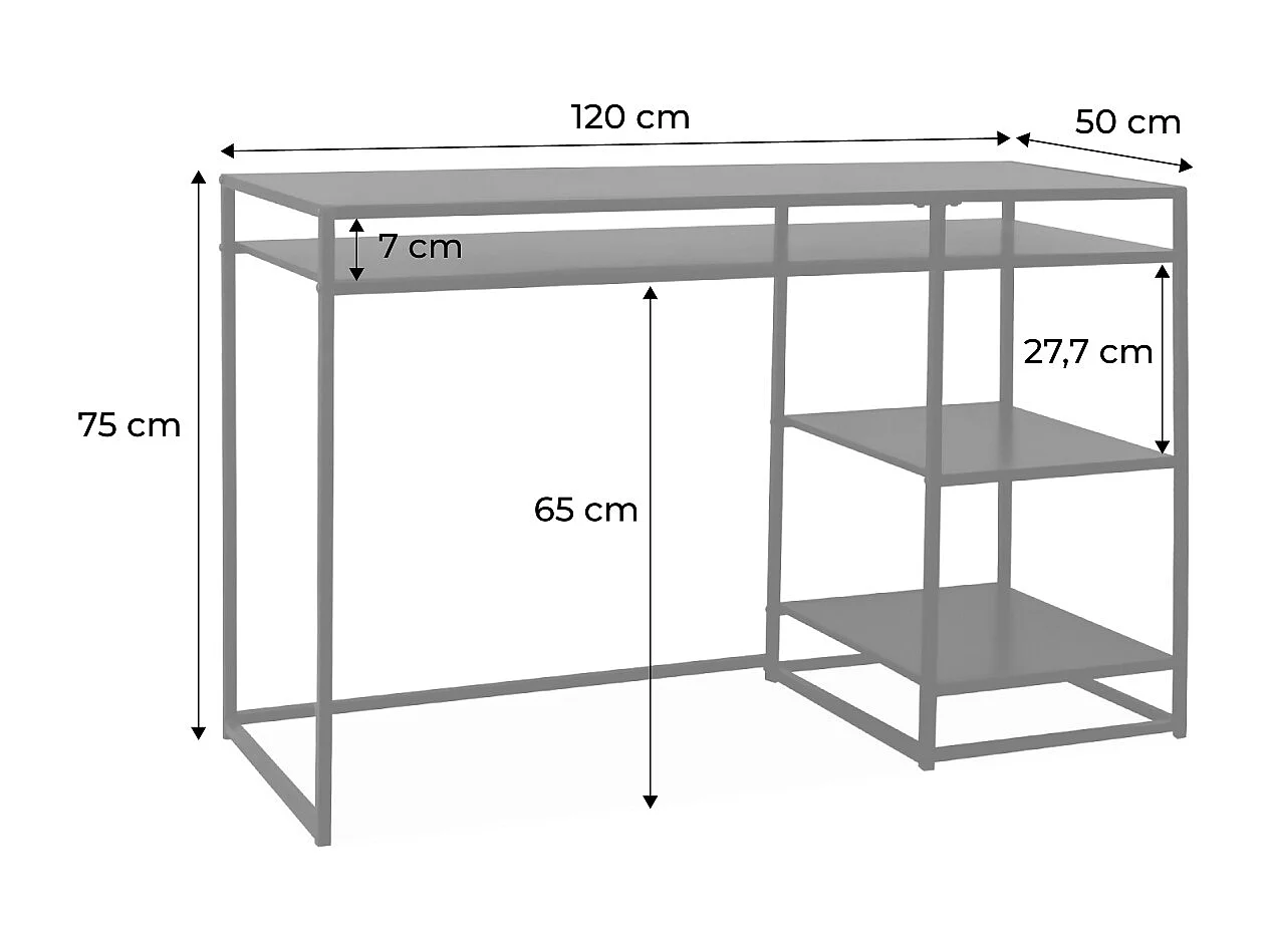 Bureau avec casiers et deux étagères en métal noir 120cm - INDUSTRIELLE