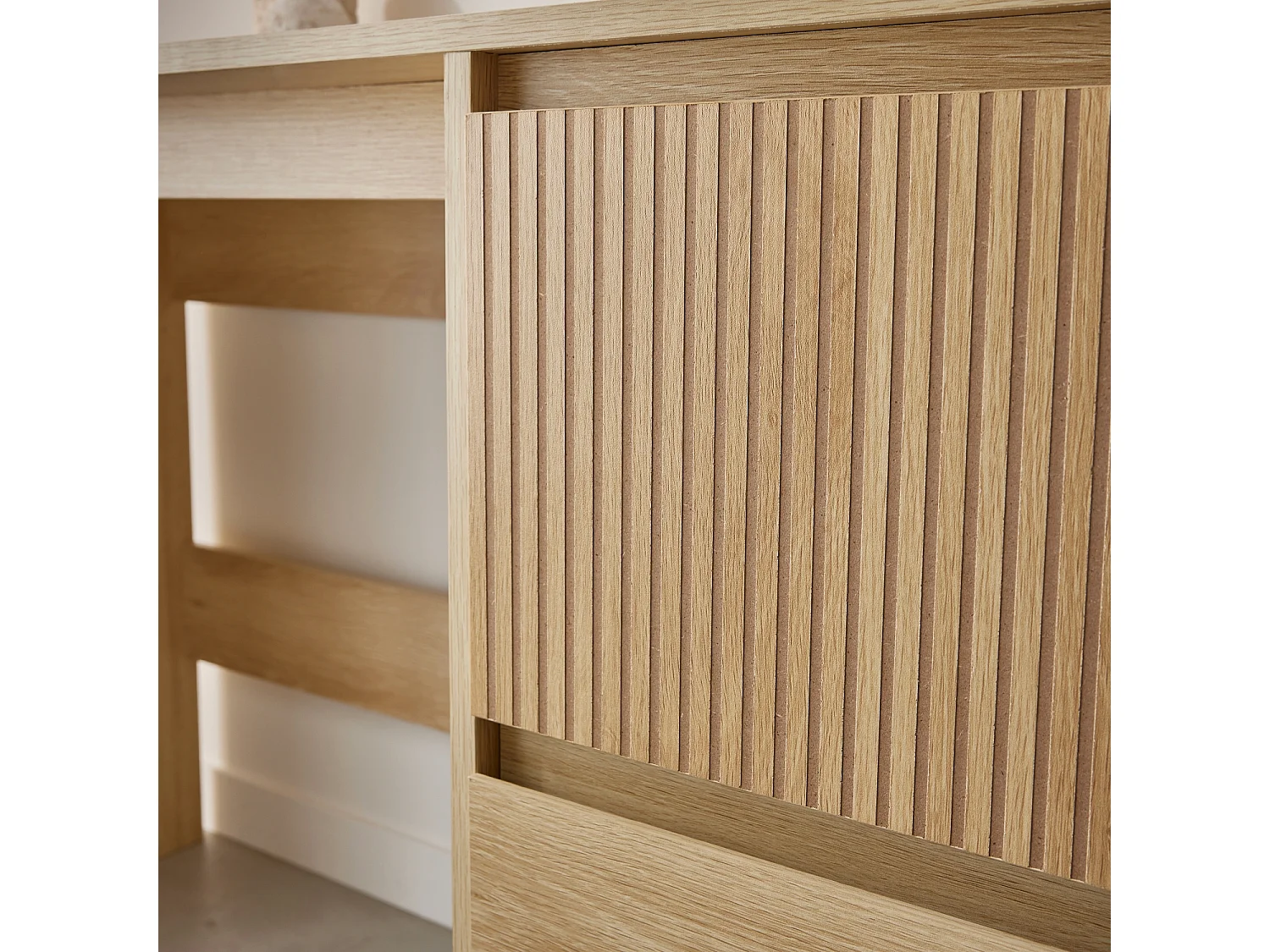 Scrivania scandinava decorazione in legno, 2 cassetti, marrone