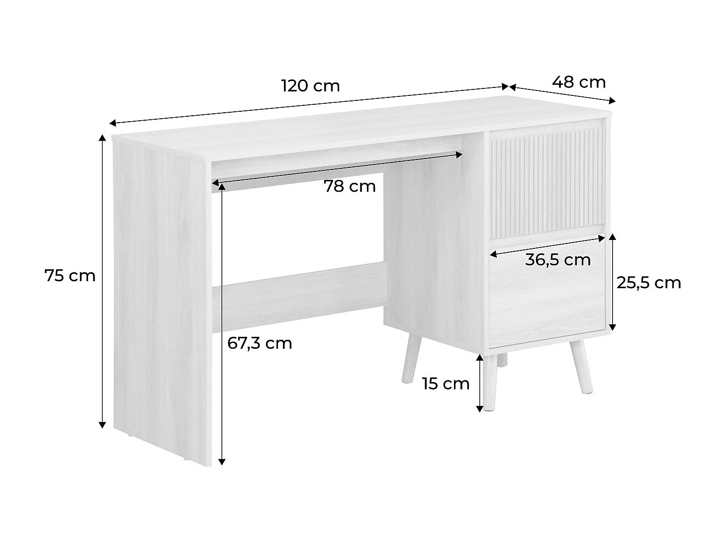 Scrivania scandinava decorazione in legno, 2 cassetti, marrone