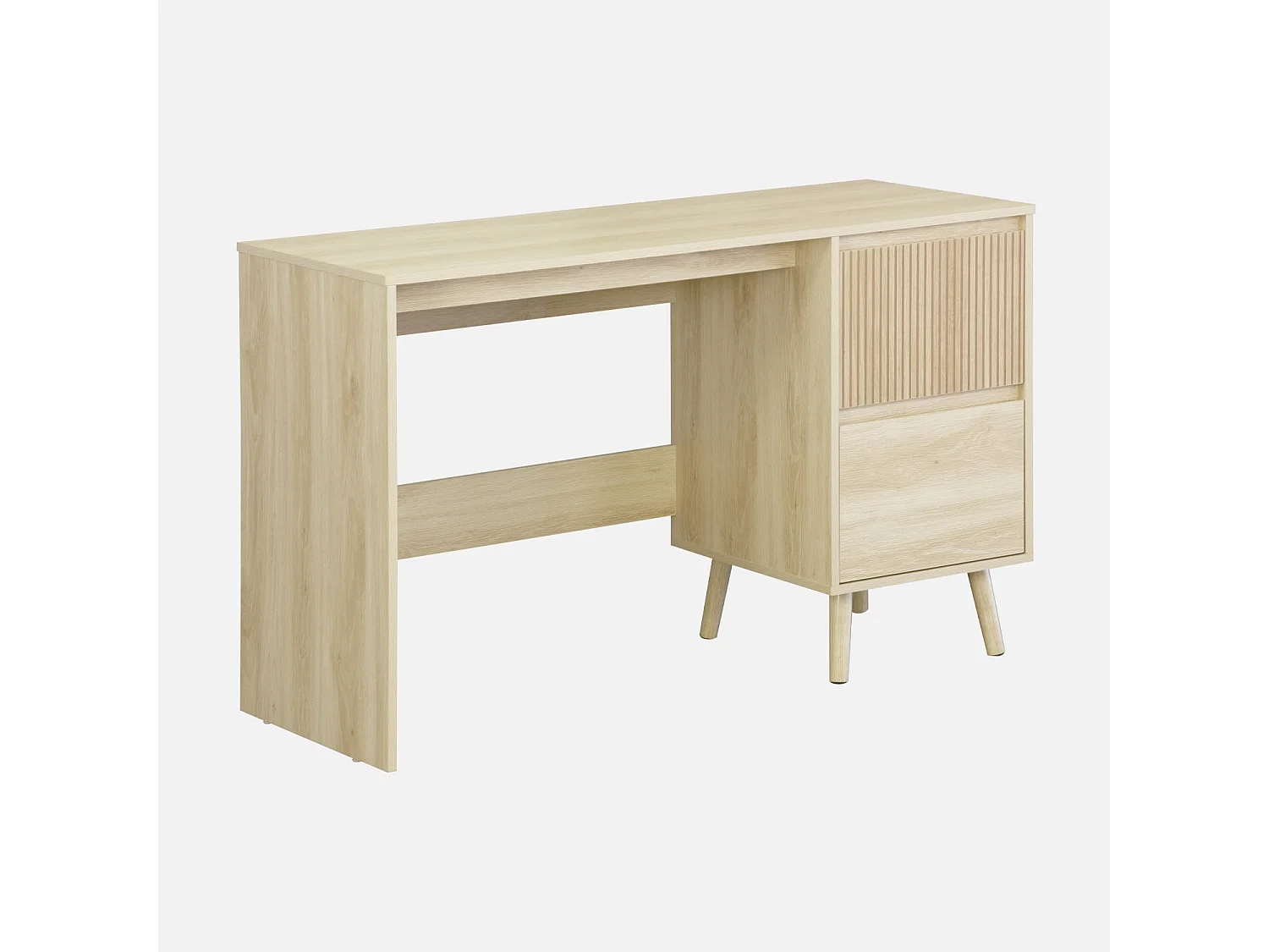 Scrivania scandinava decorazione in legno, 2 cassetti, Linear, Marrone naturale, 120x48x75 cm