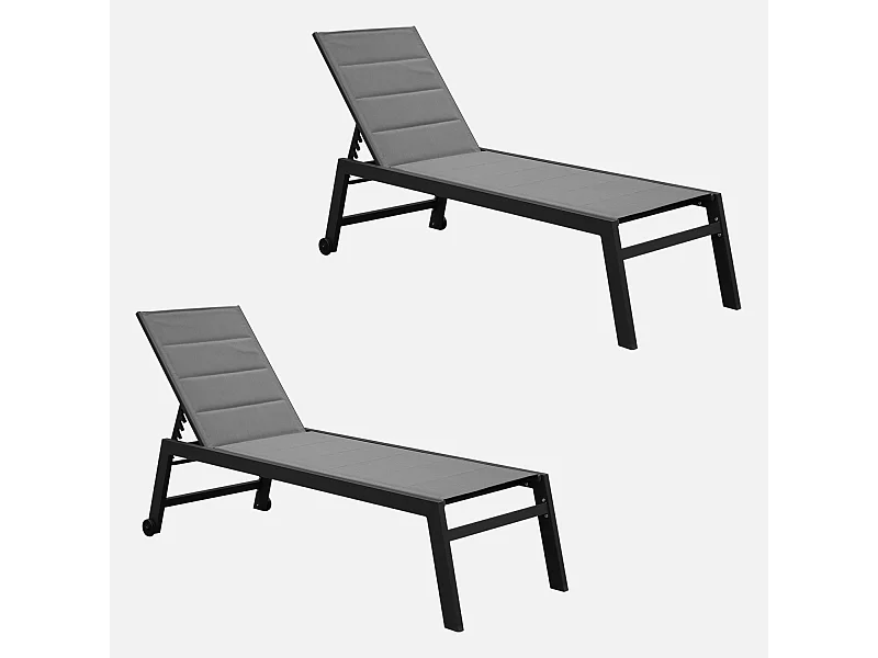 Set di 2 lettini prendisole multiposizione in textilene trapuntato e