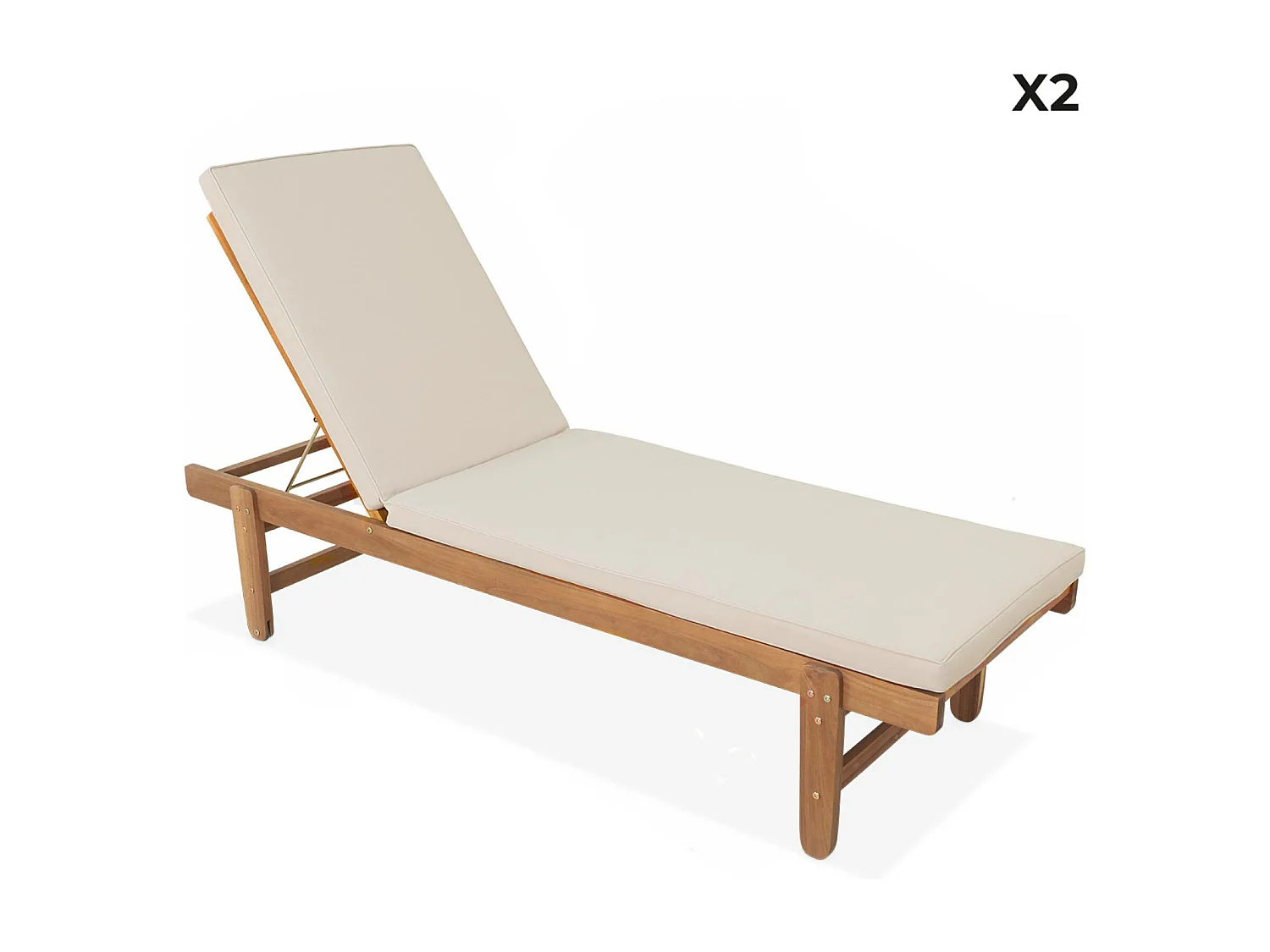 Tumbona de madera con ruedas, set de 2 beige