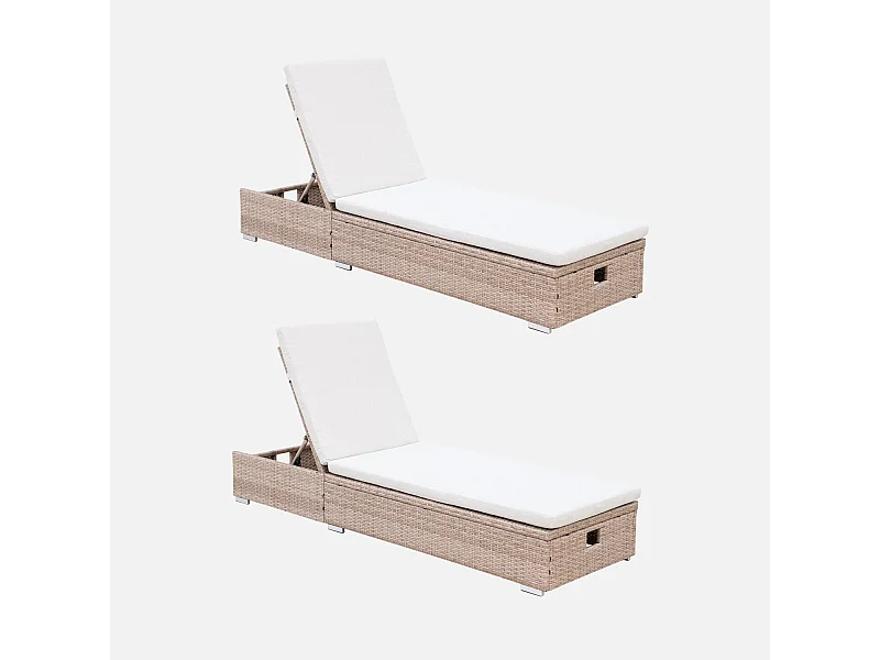 Set di 2 lettini prendisole in resina intrecciata di poliestere, beige