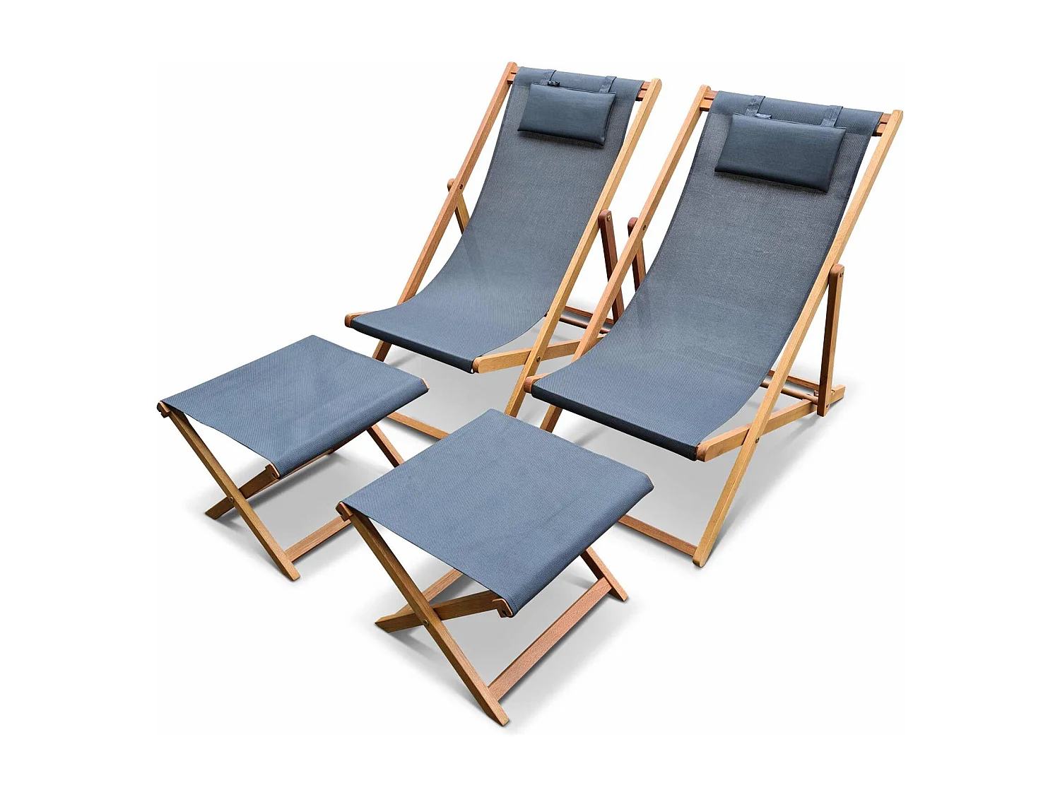 Tumbona y reposapiés de madera de eucalipto, set de 2 antracita