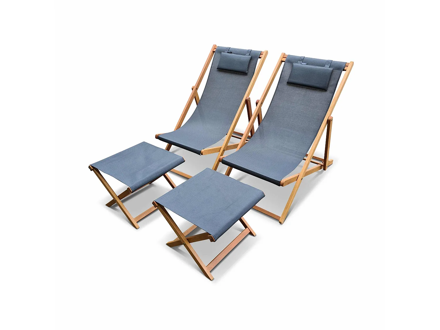 Tumbona y reposapiés de madera de eucalipto, set de 2 antracita