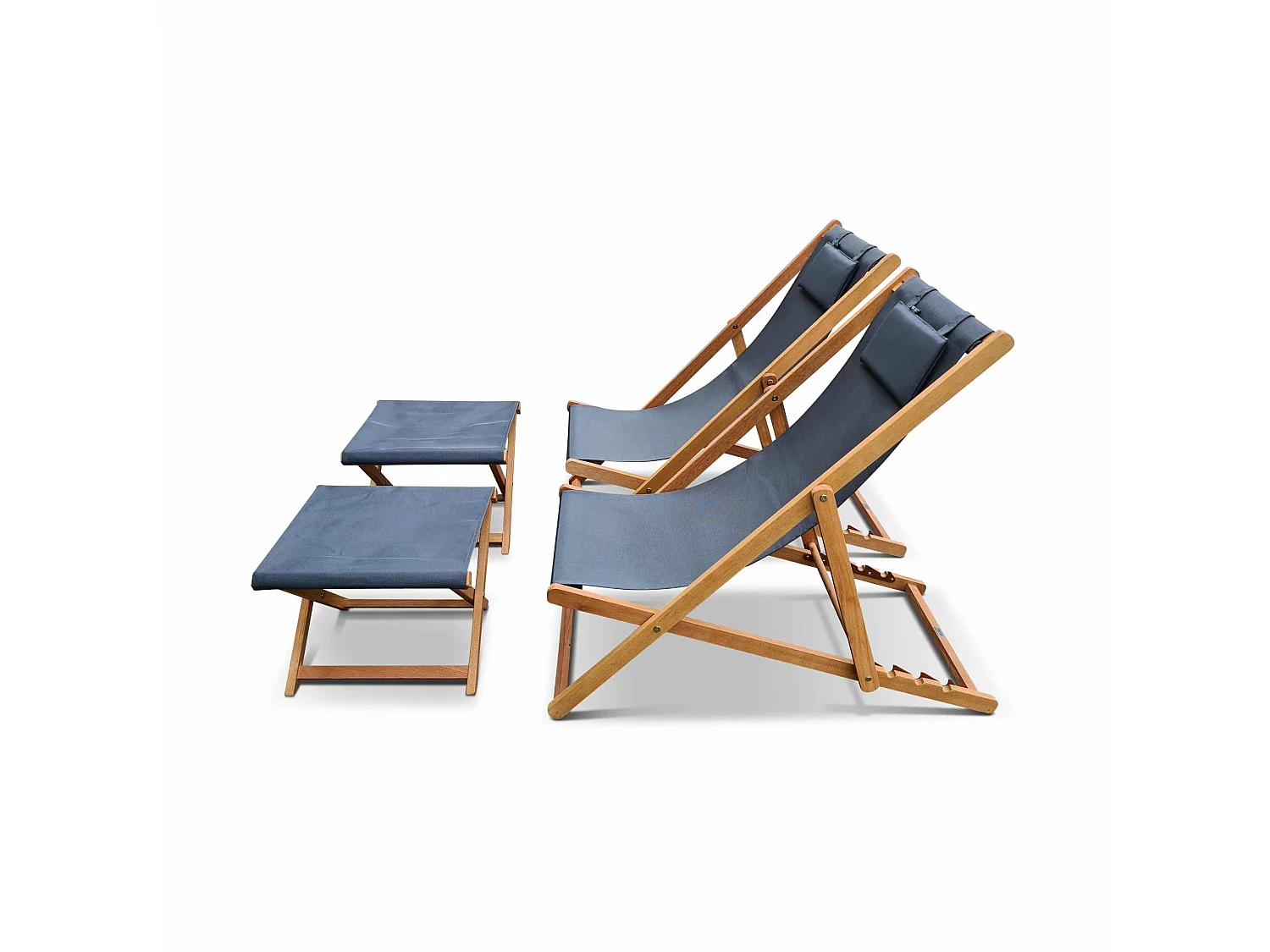 Tumbona y reposapiés de madera de eucalipto, set de 2 antracita