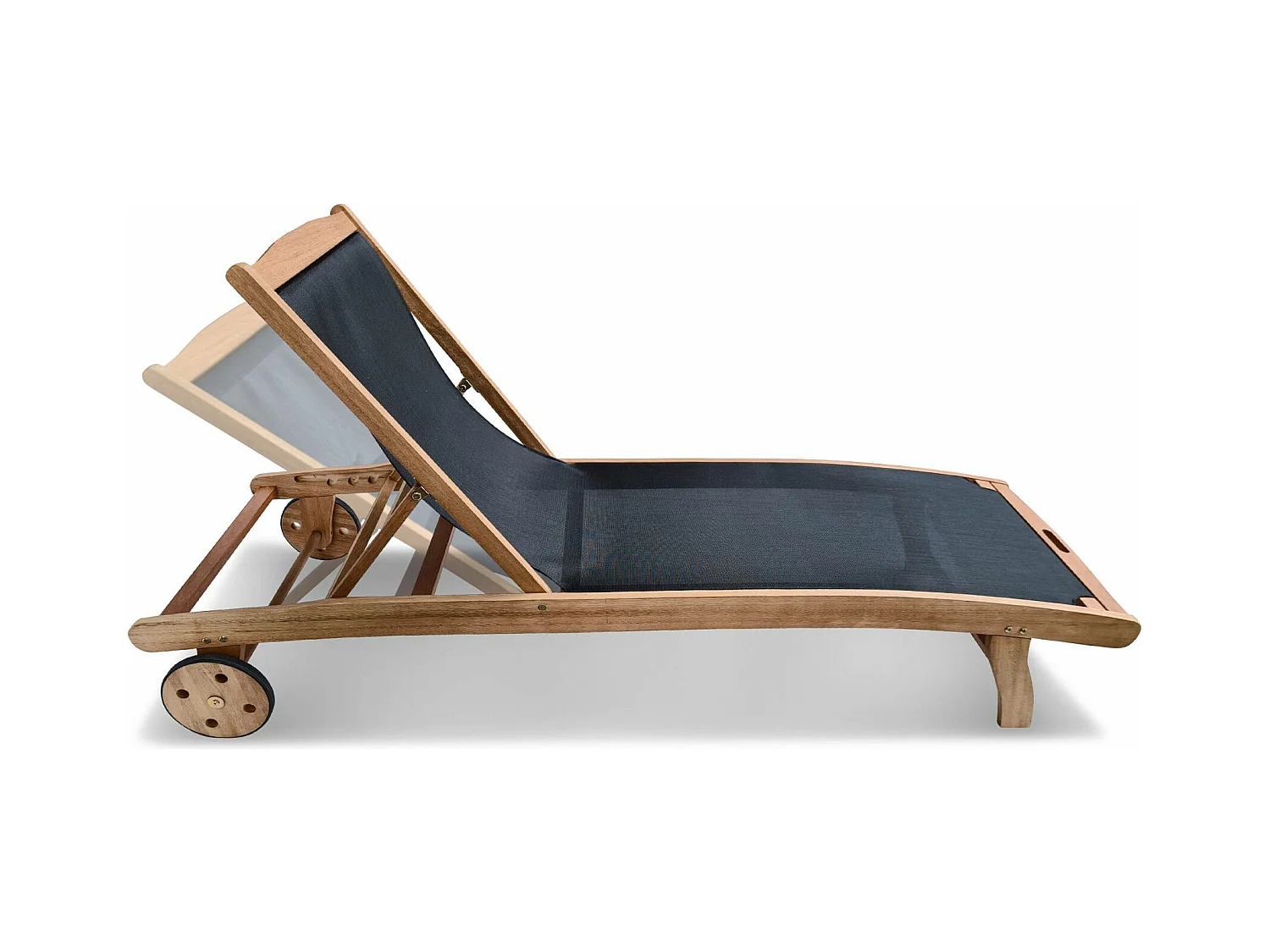 Tumbona de madera multiposición con ruedas, set de 2 negro