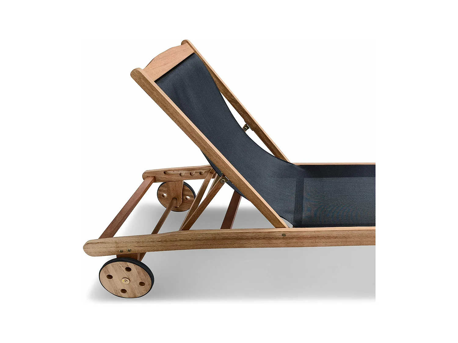 Tumbona de madera multiposición con ruedas, set de 2 negro