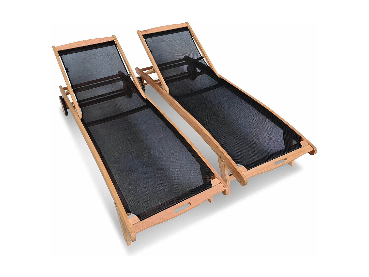 Set di 2 lettini multiposizione in legno con rotelle, nero