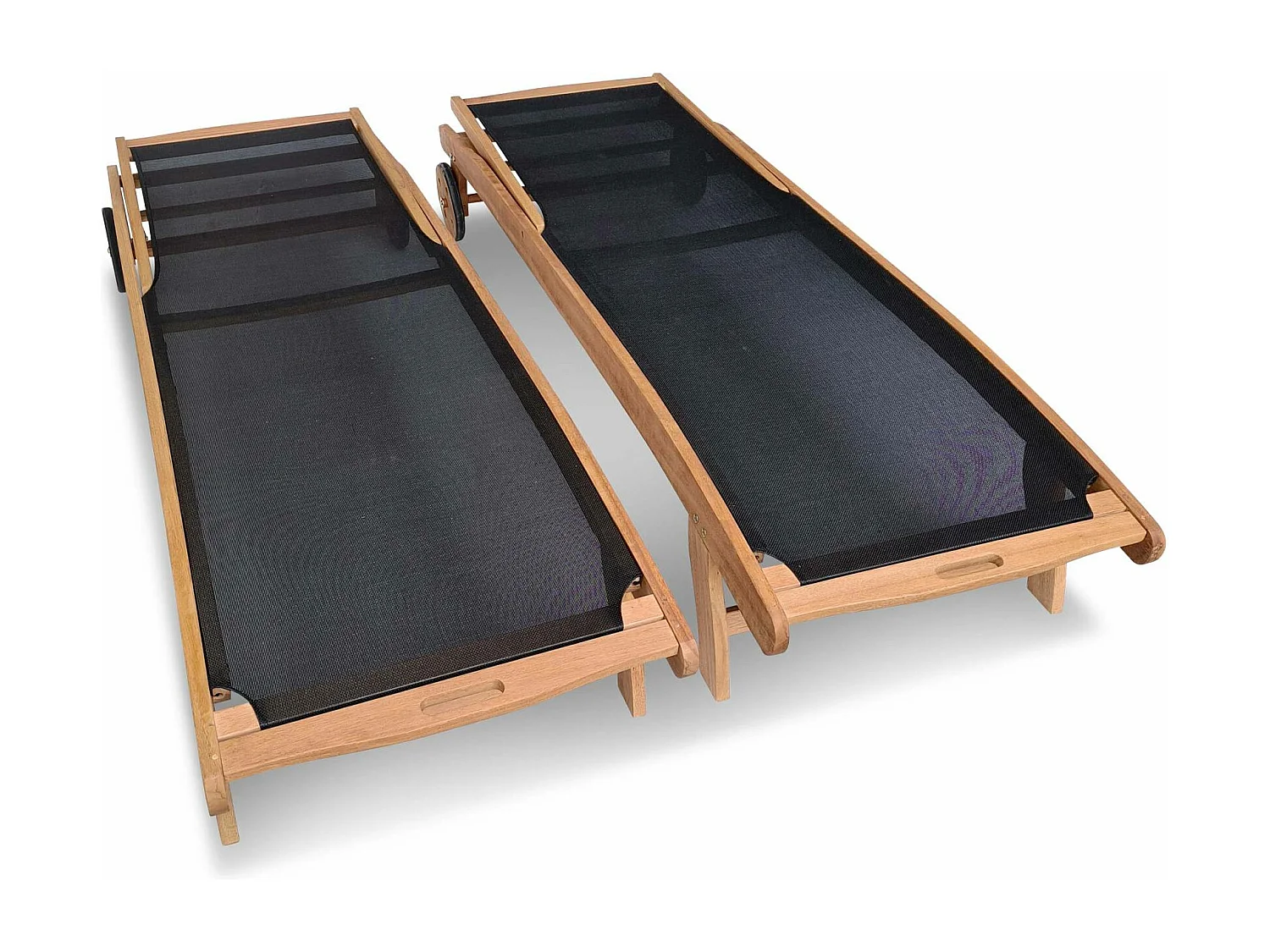 Set di 2 lettini multiposizione in legno con rotelle, nero