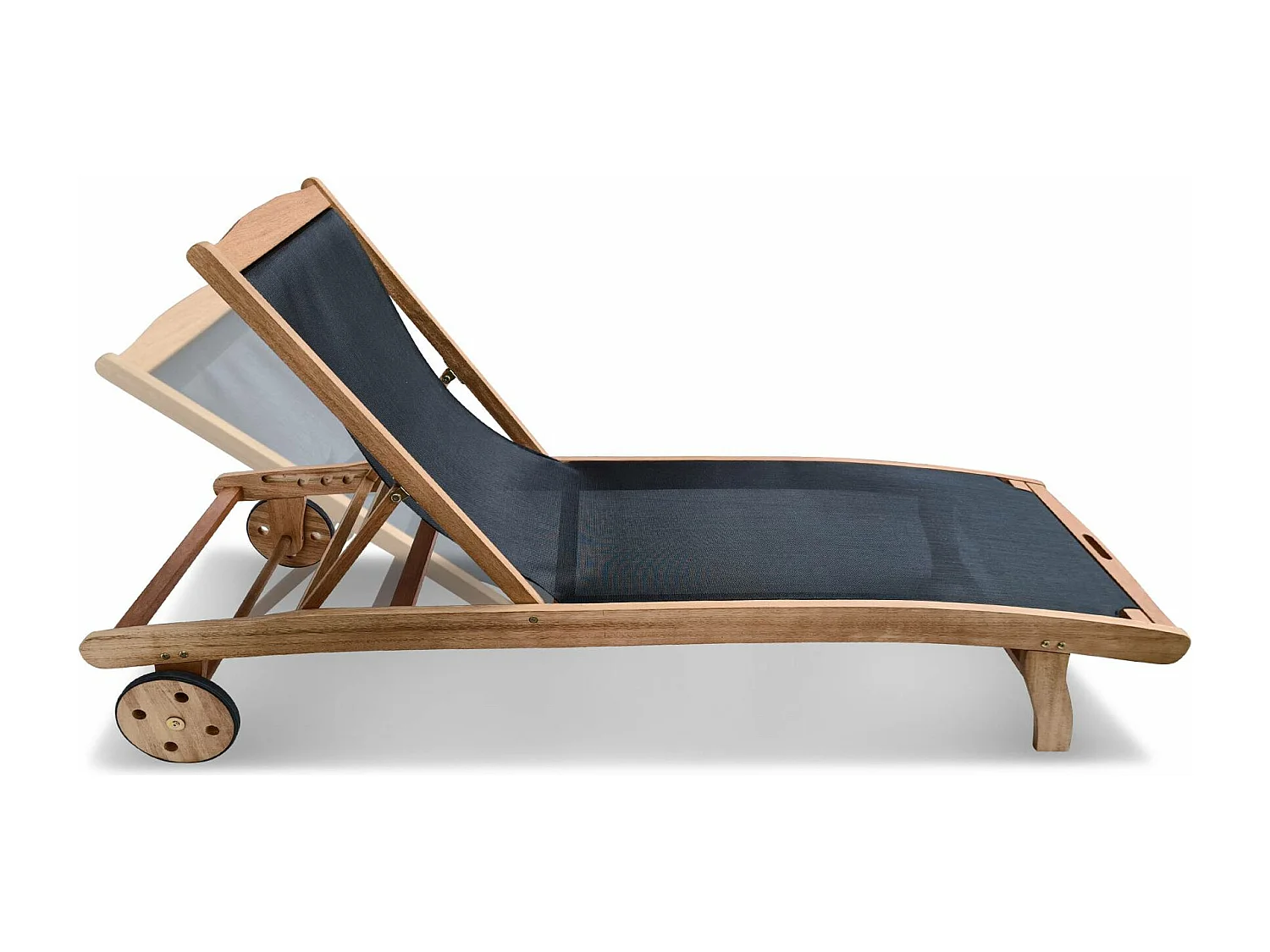 Set di 2 lettini multiposizione in legno con rotelle, nero