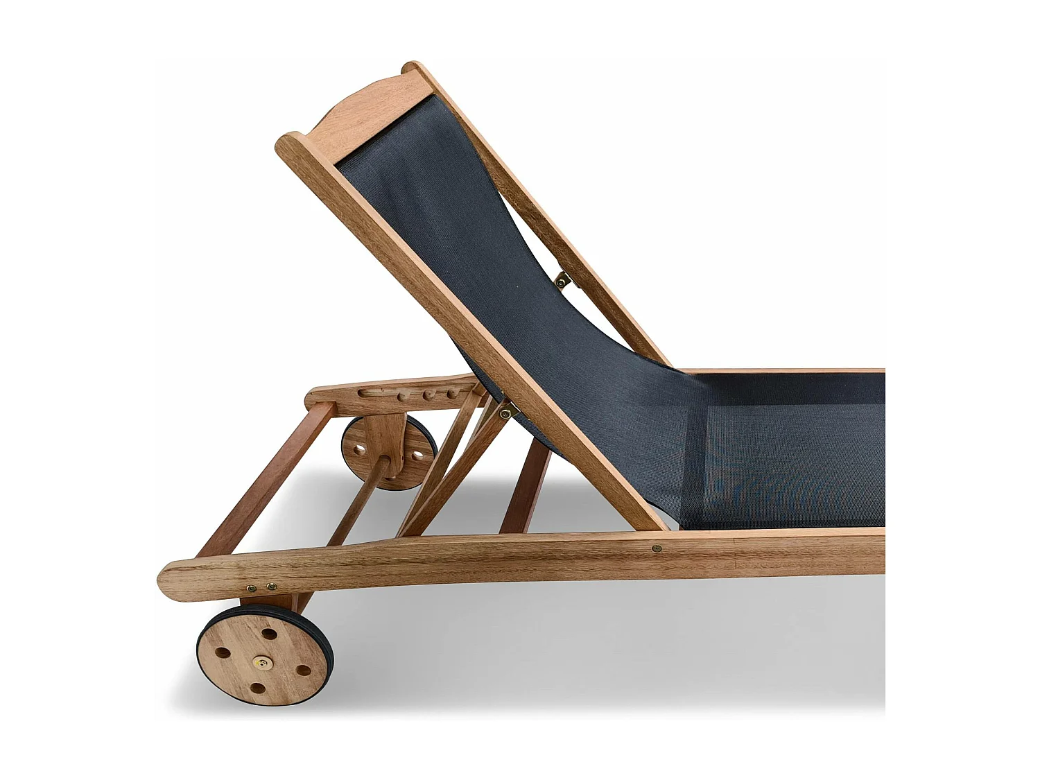 Set di 2 lettini multiposizione in legno con rotelle, nero