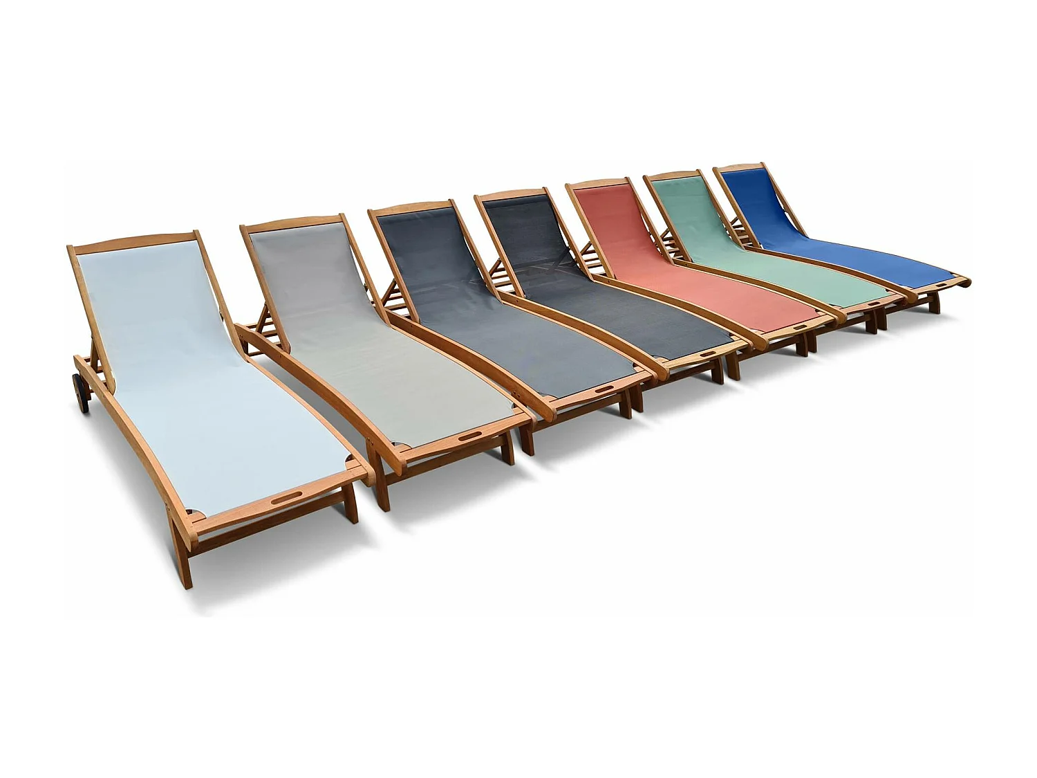 Set di 2 lettini multiposizione in legno con rotelle, nero