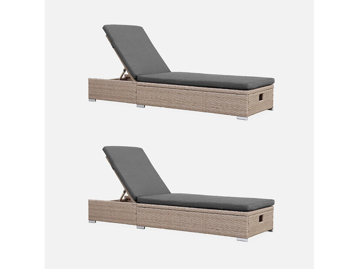 Set di 2 lettini prendisole in resina intrecciata di poliestere,