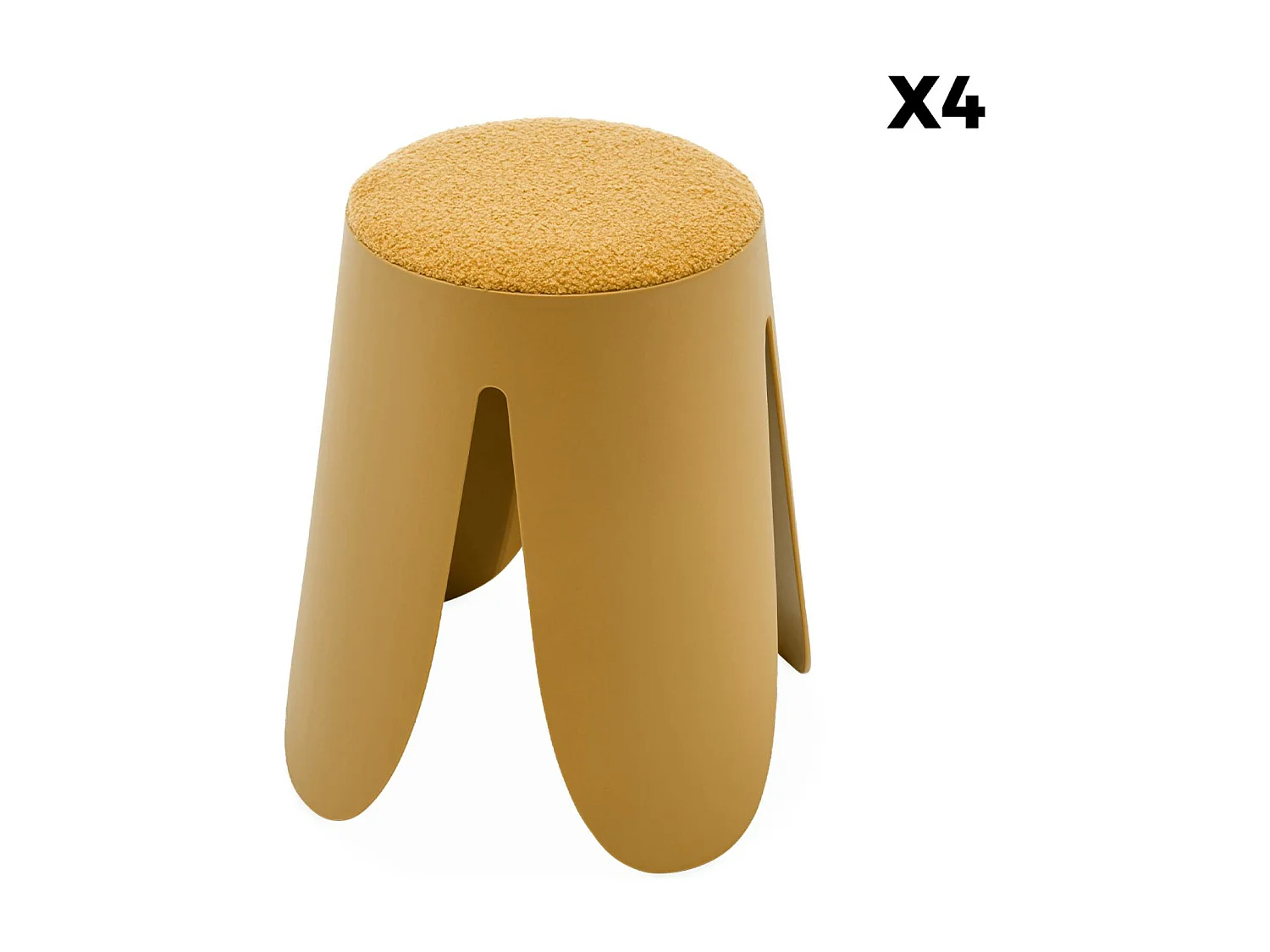 Set de 4 tabourets empilables moutardes. bouclette texturée. NIKI. Ø30 / 44 x H46cm