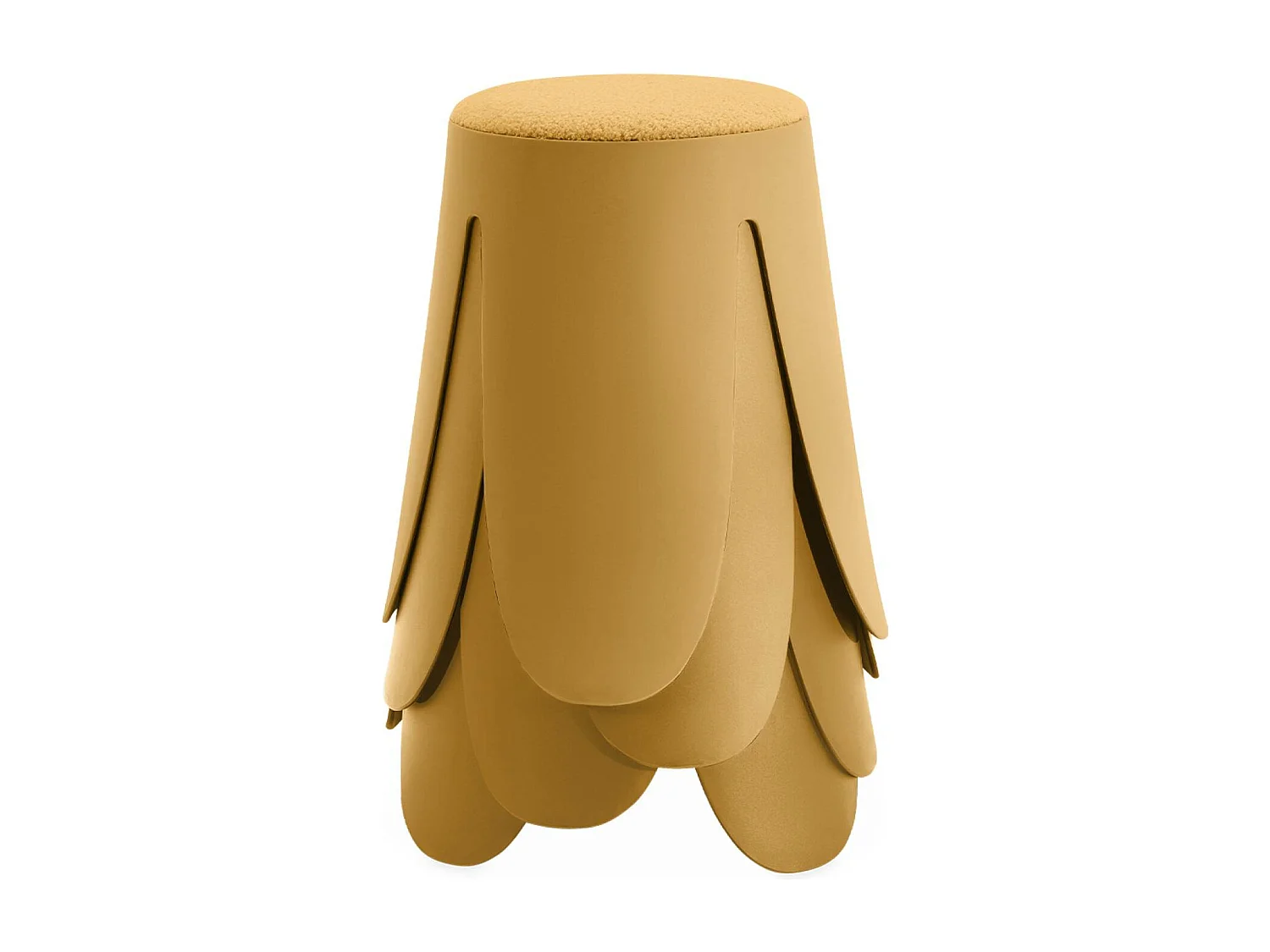 Set de 4 tabourets empilables moutardes. bouclette texturée. NIKI. Ø30 / 44 x H46cm