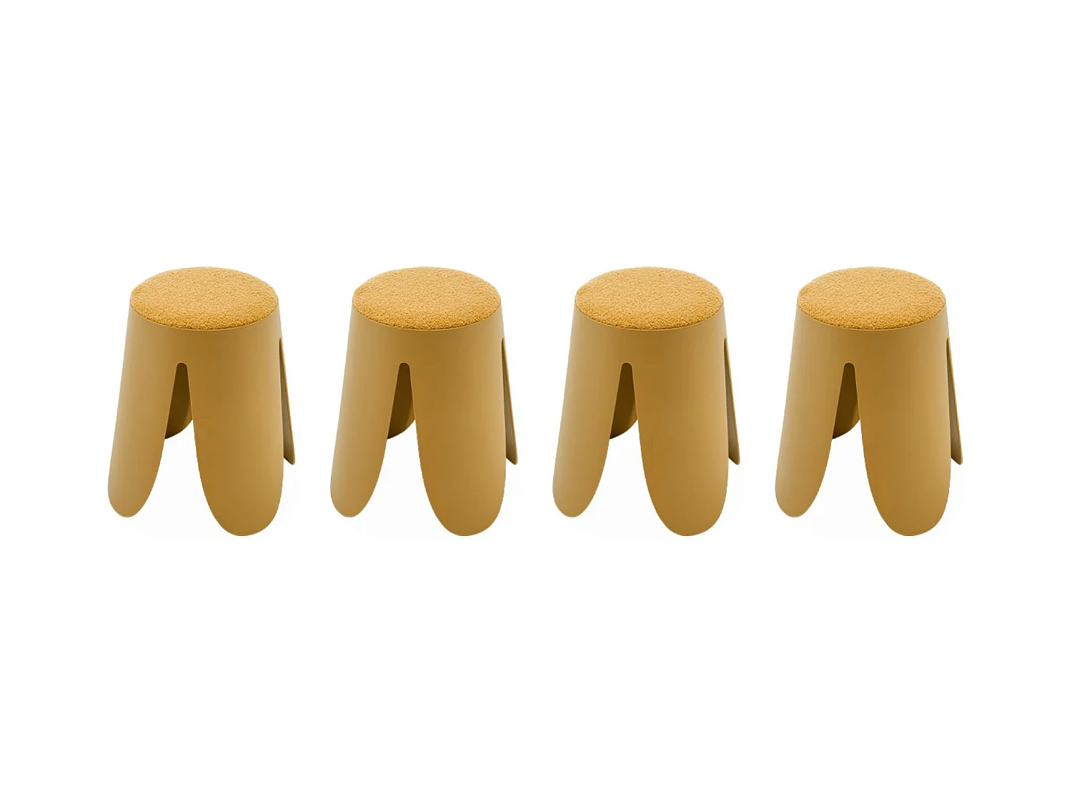 Set de 4 tabourets empilables moutardes. bouclette texturée. NIKI. Ø30 / 44 x H46cm