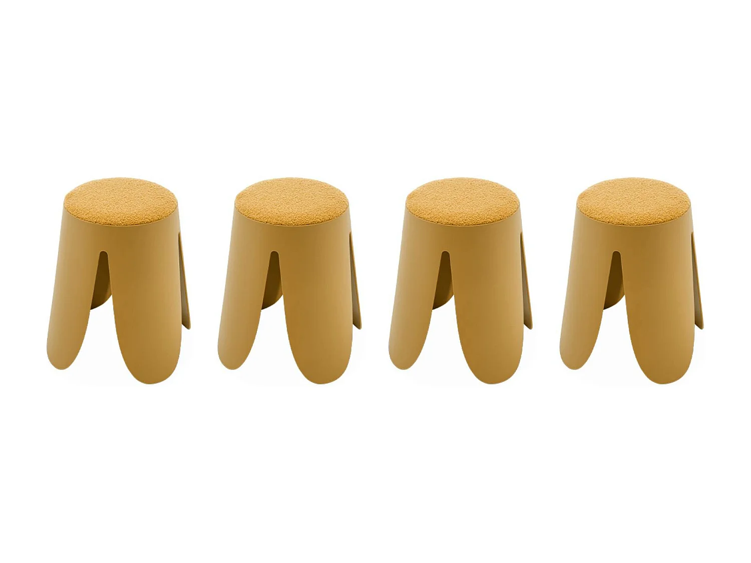 Taburetes apilable de borreguito texturizado, set de 4 mostaza