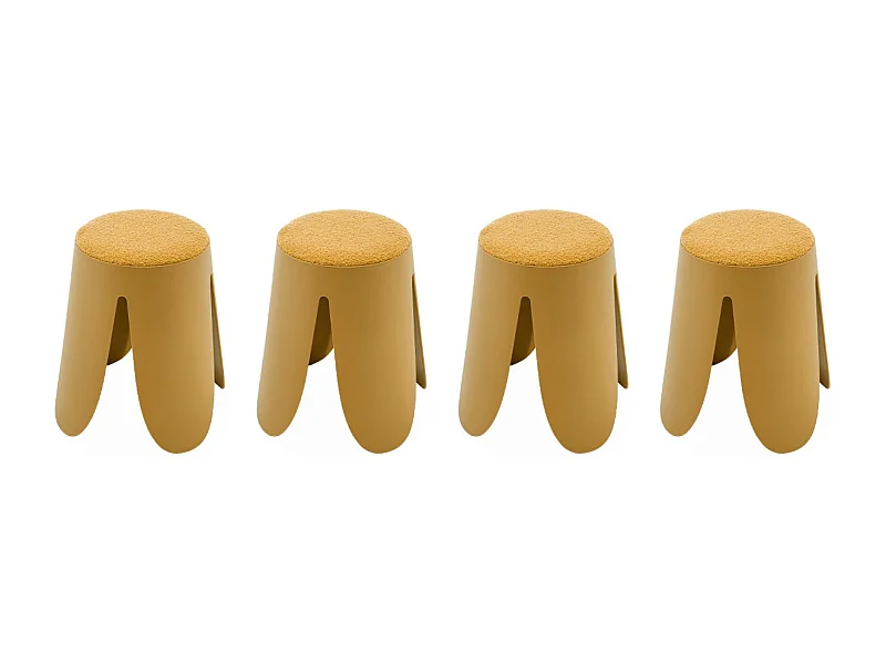 Set de 4 tabourets empilables moutardes. bouclette texturée. NIKI. Ø30 / 44 x H46cm