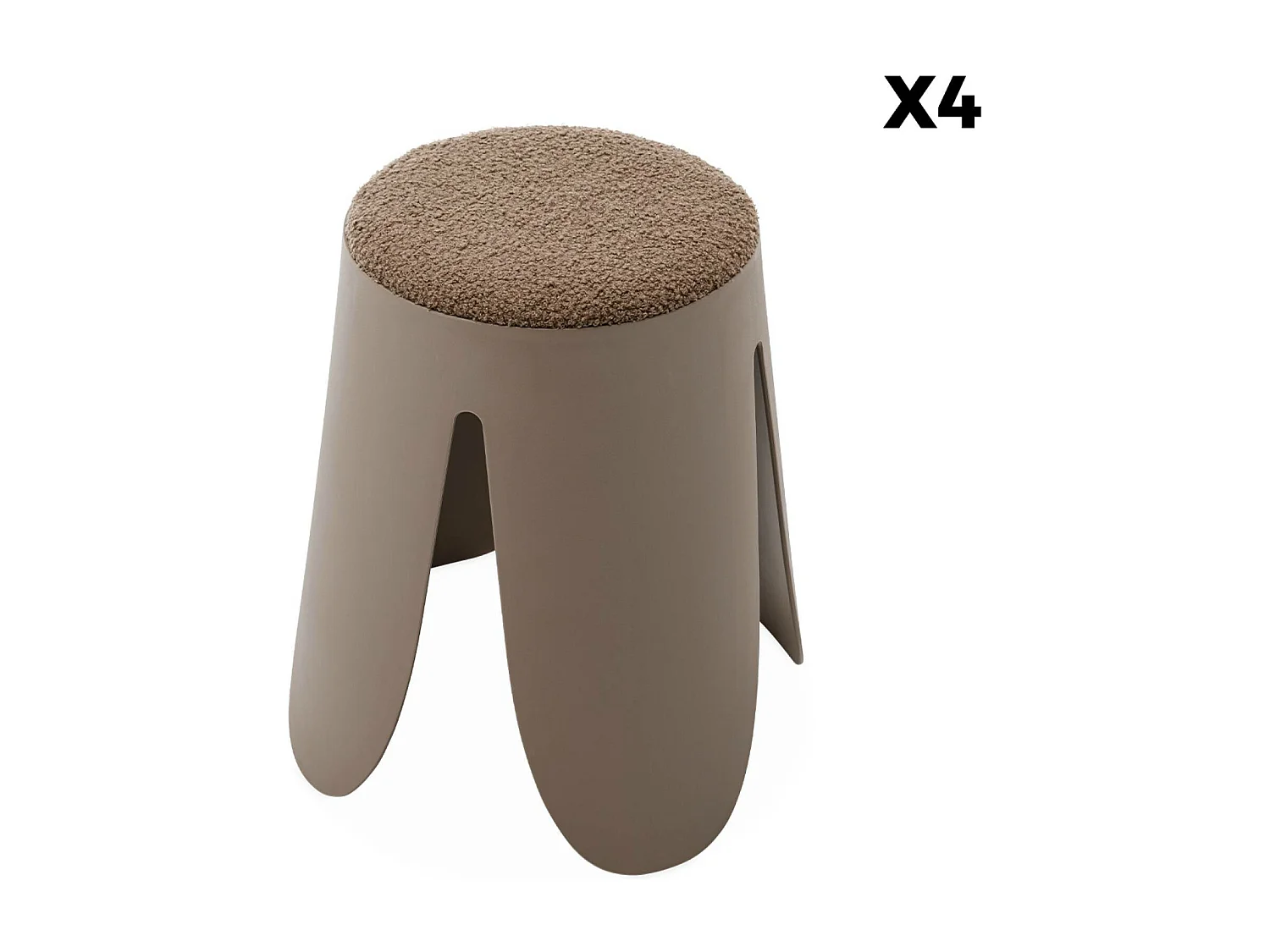 Set di 4 sgabelli impilabili in materiale bouclé, marrone