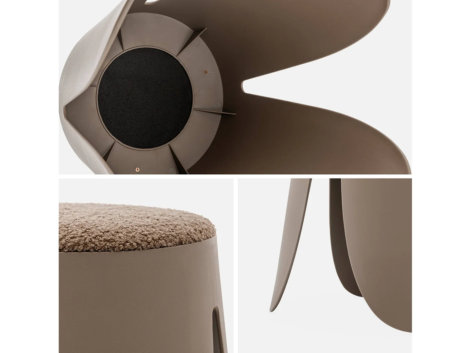 Set di 4 sgabelli impilabili in materiale bouclé, marrone