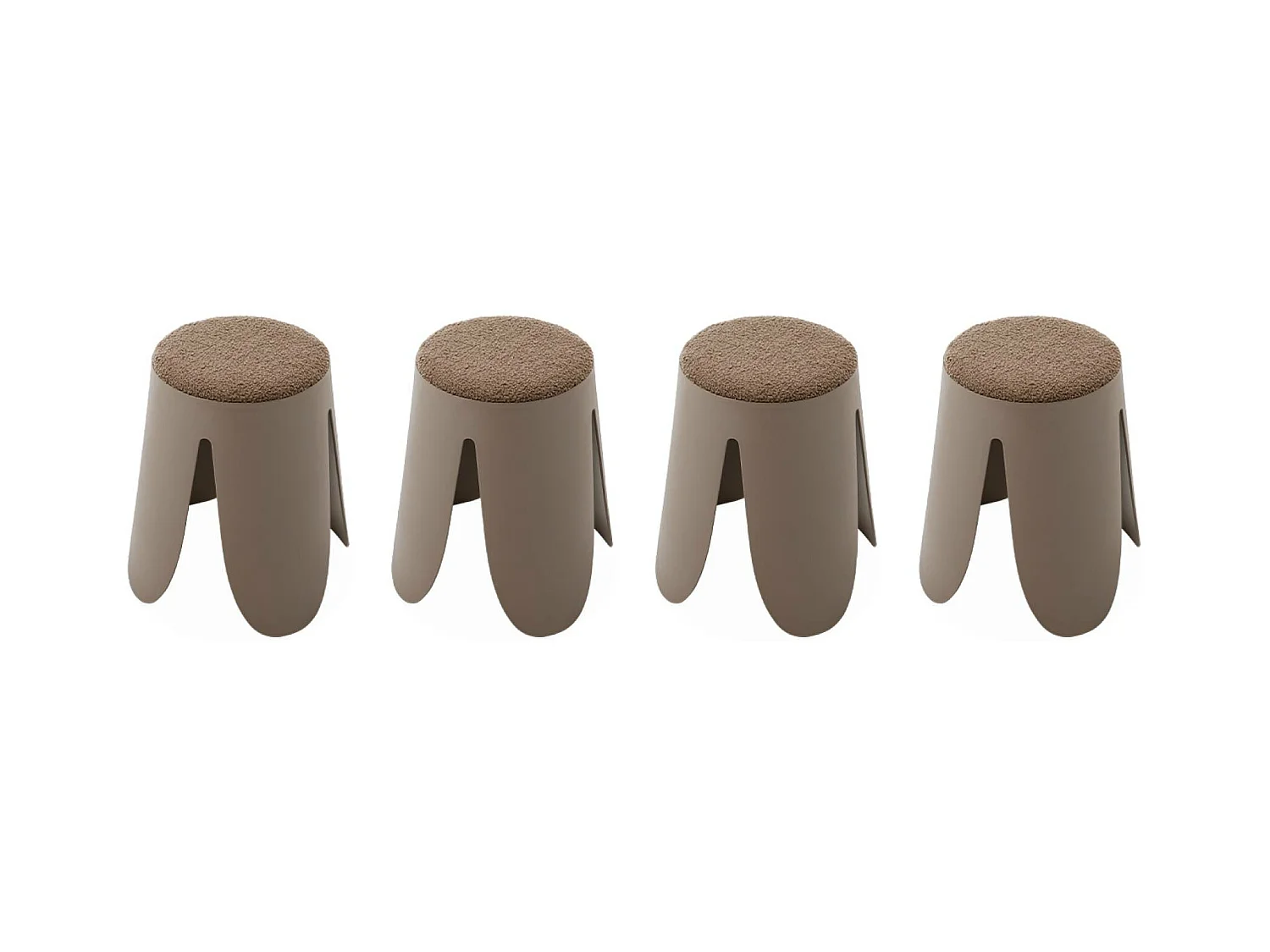 Set de 4 tabourets empilables marrons. bouclette texturée. NIKI. Ø30 / 44 x H46cm