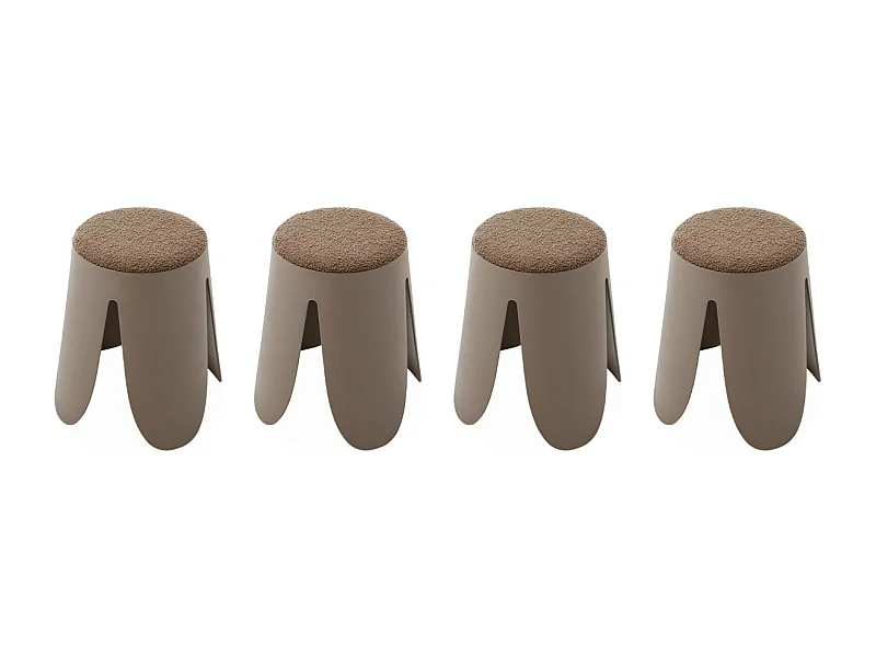 Set de 4 tabourets empilables marrons. bouclette texturée. NIKI. Ø30 / 44 x H46cm
