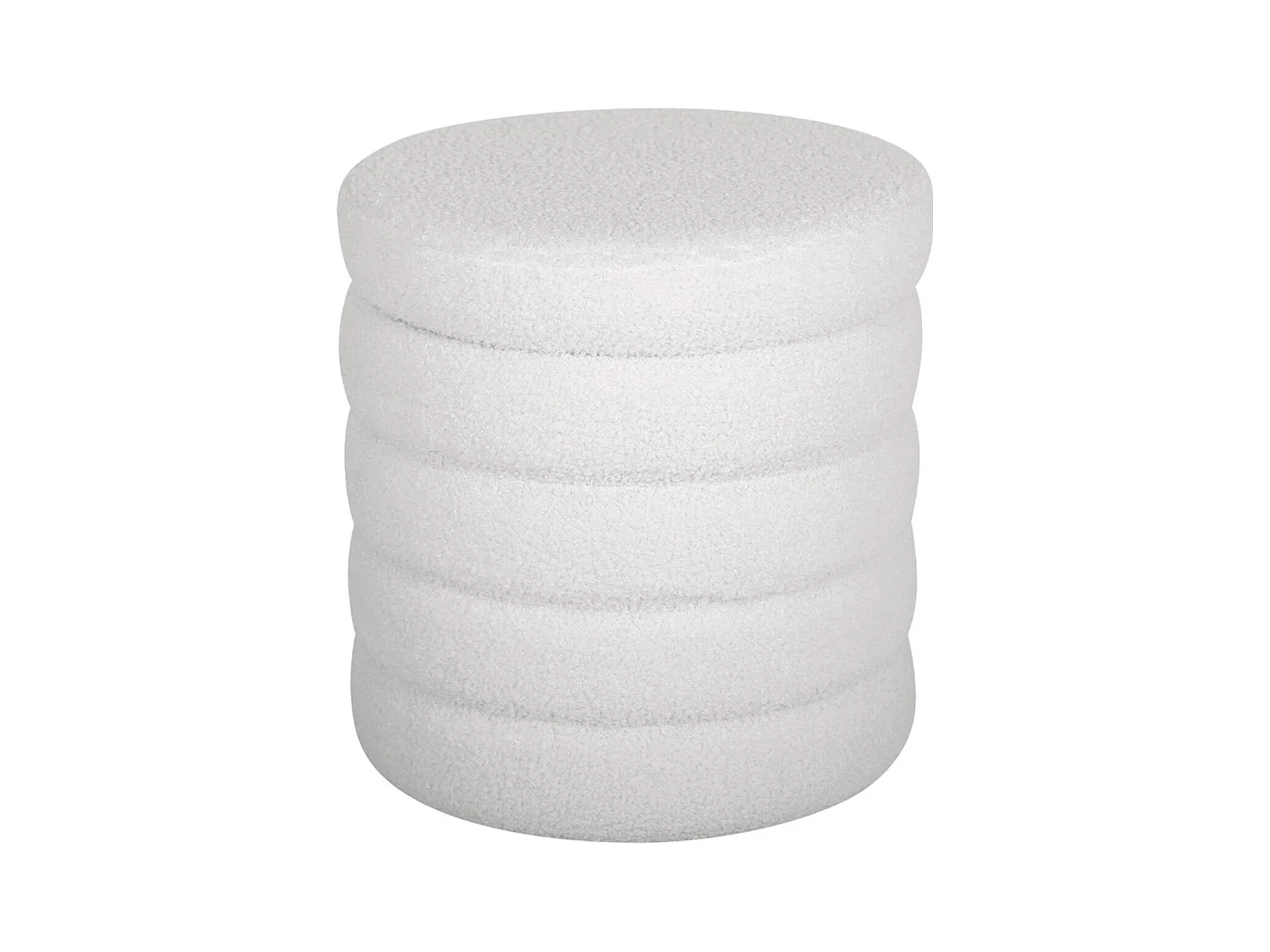 Tabouret en bouclettes blanches avec coffre de rangement intégré