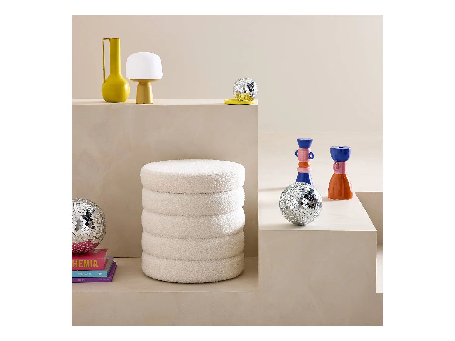 Taburete baúl borreguito blanco