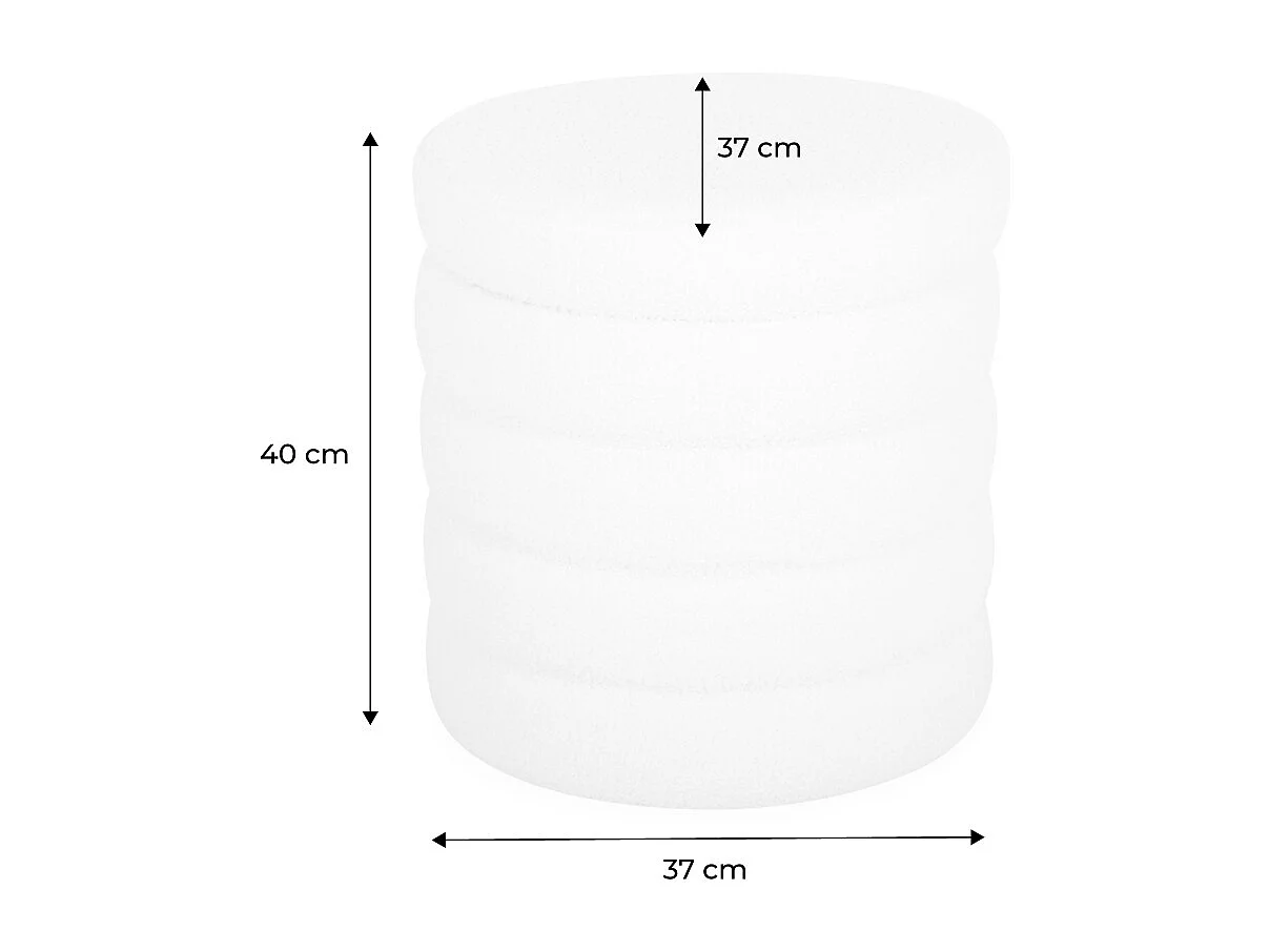 Tabouret en bouclettes blanches avec coffre de rangement intégré