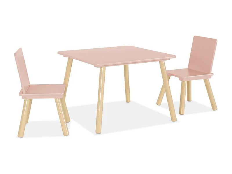 Mesa infantil cuadrada con 2 sillas rosa