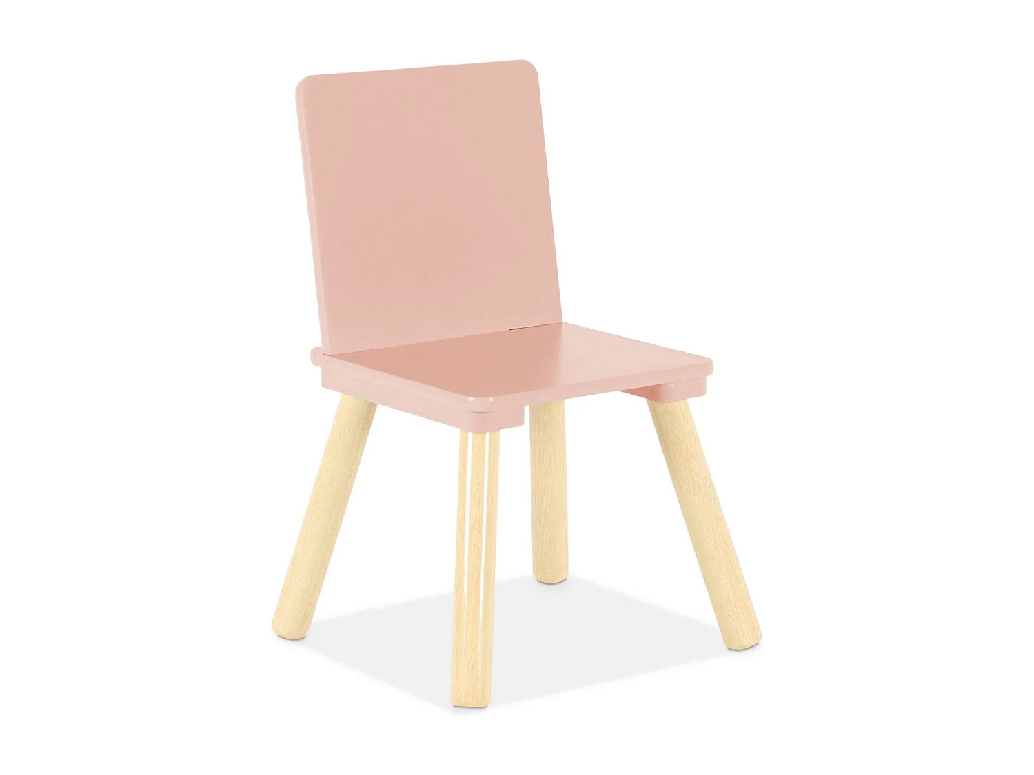 Table carrée enfant avec 2 chaises. pieds en pin. rose