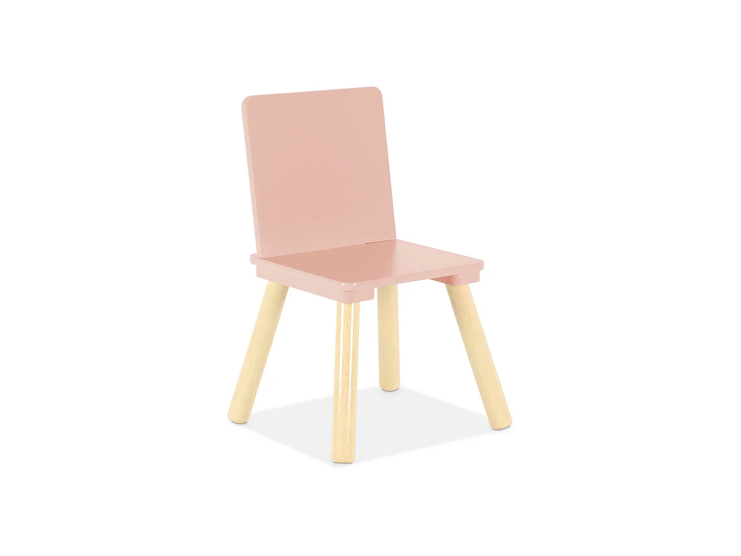 Table carrée enfant avec 2 chaises. pieds en pin. rose