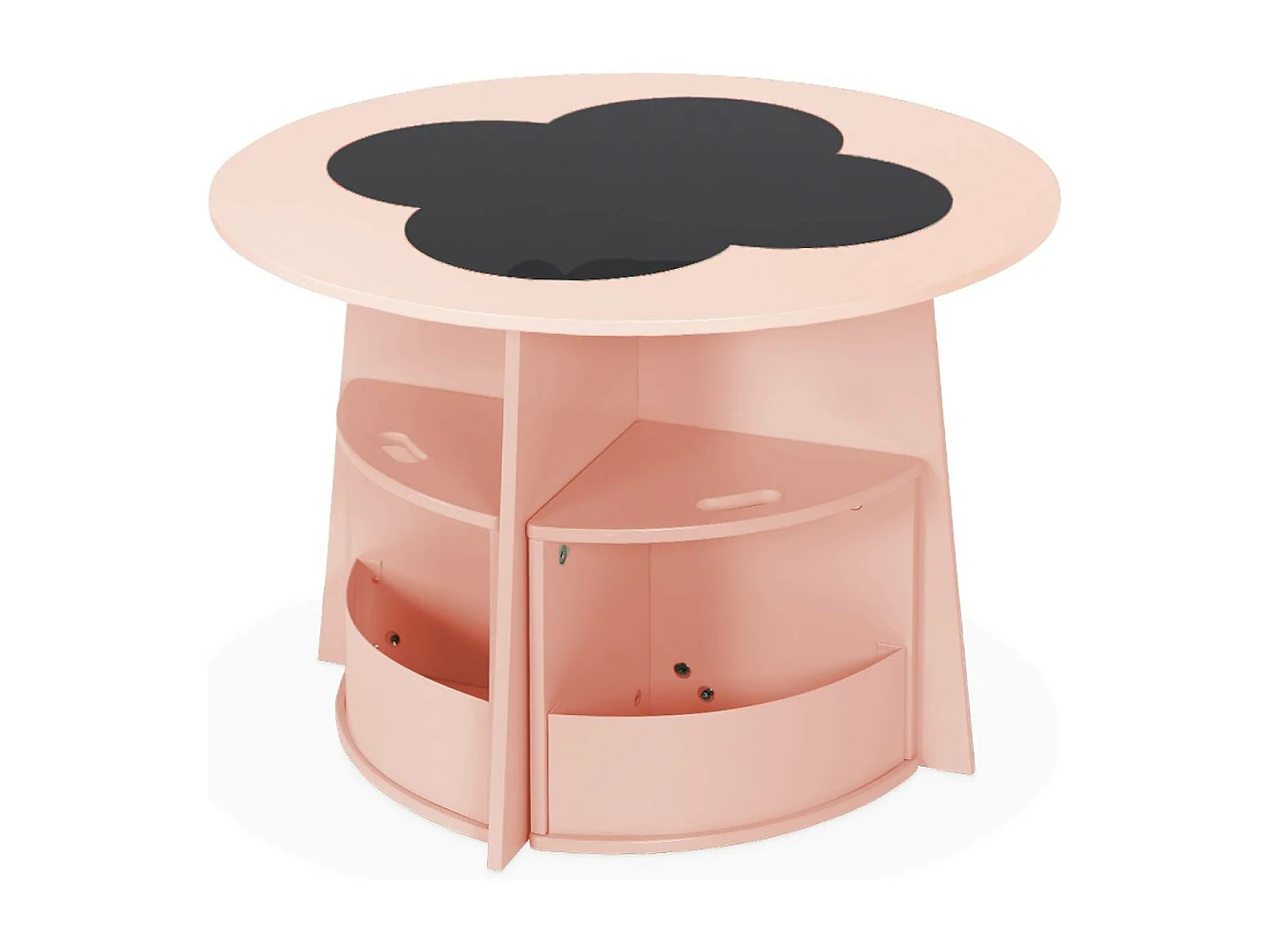 Tavolo con ardesia e 4 sedie con contenitore per bambini rosa