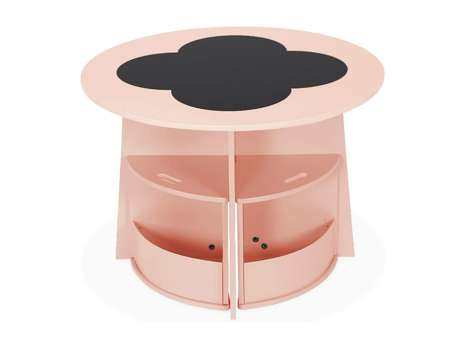 Tavolo con ardesia e 4 sedie con contenitore per bambini rosa