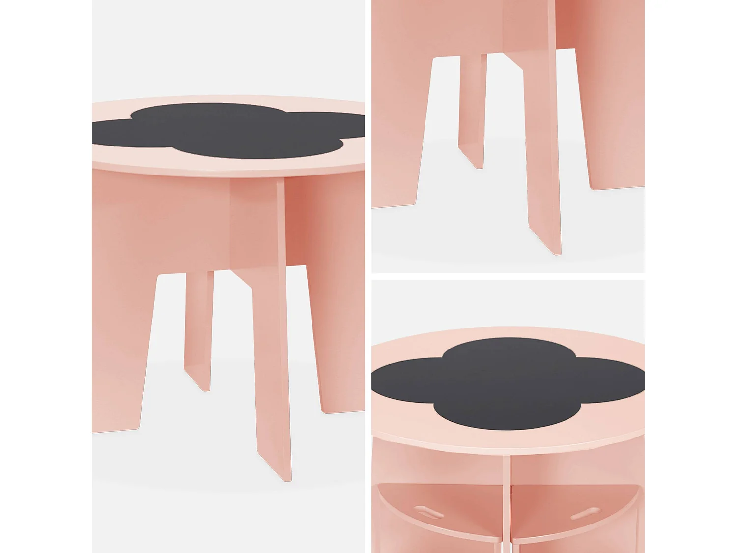 Tavolo con ardesia e 4 sedie con contenitore per bambini rosa