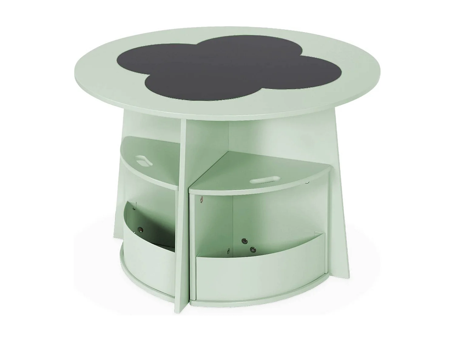 Mesa con pizarra y 4 sillas con almacenaje para niños verde