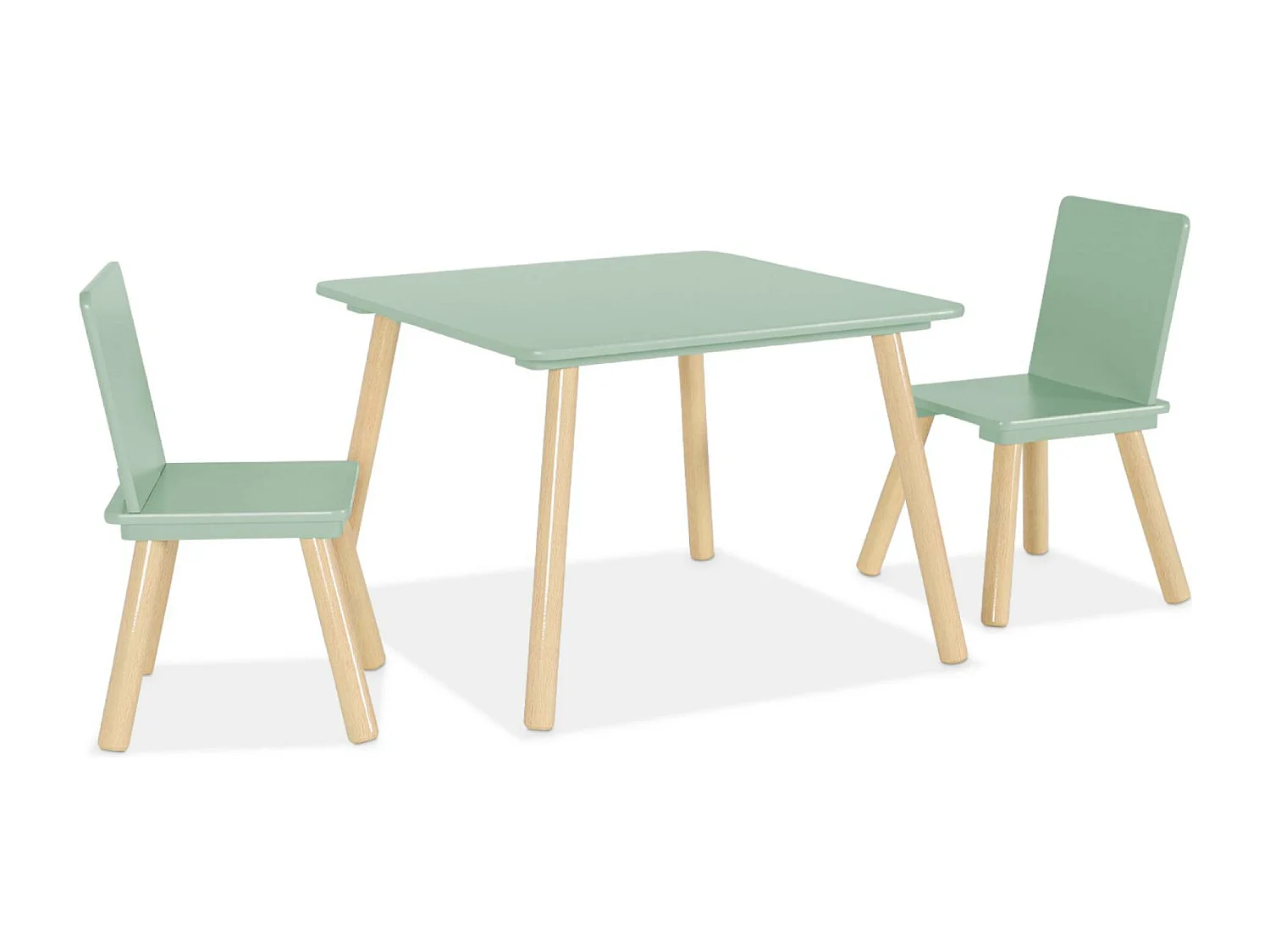 Tavolo quadrato per bambini con 2 sedie verde
