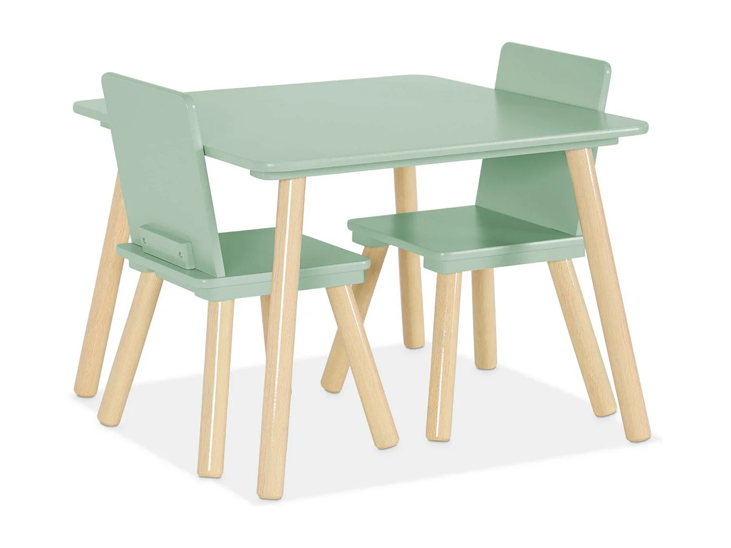 Tavolo quadrato per bambini con 2 sedie verde
