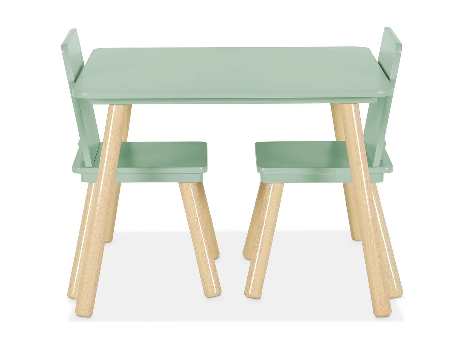 Tavolo quadrato per bambini con 2 sedie verde