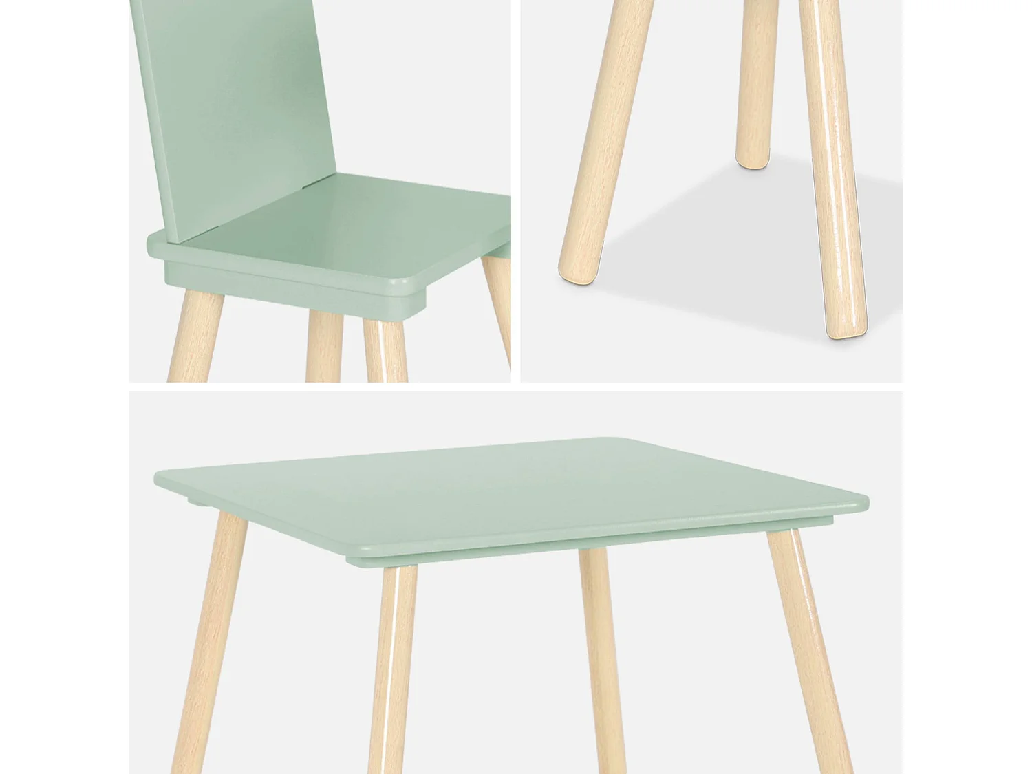 Tavolo quadrato per bambini con 2 sedie verde