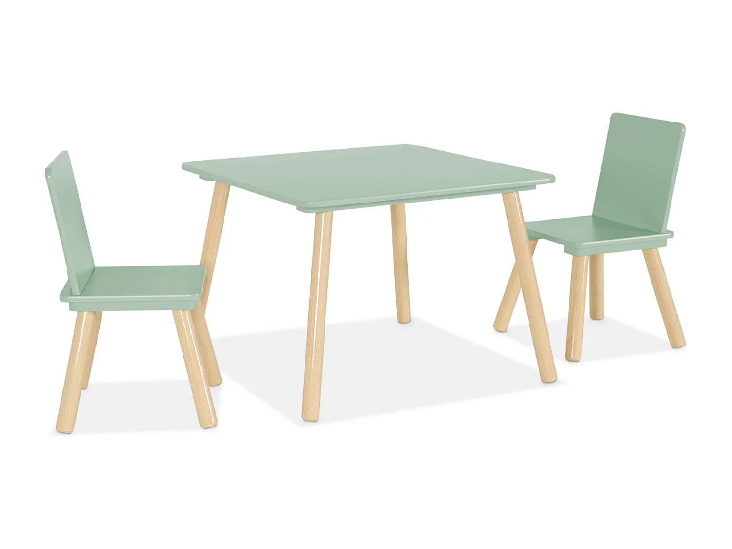 Tavolo quadrato per bambini con 2 sedie verde