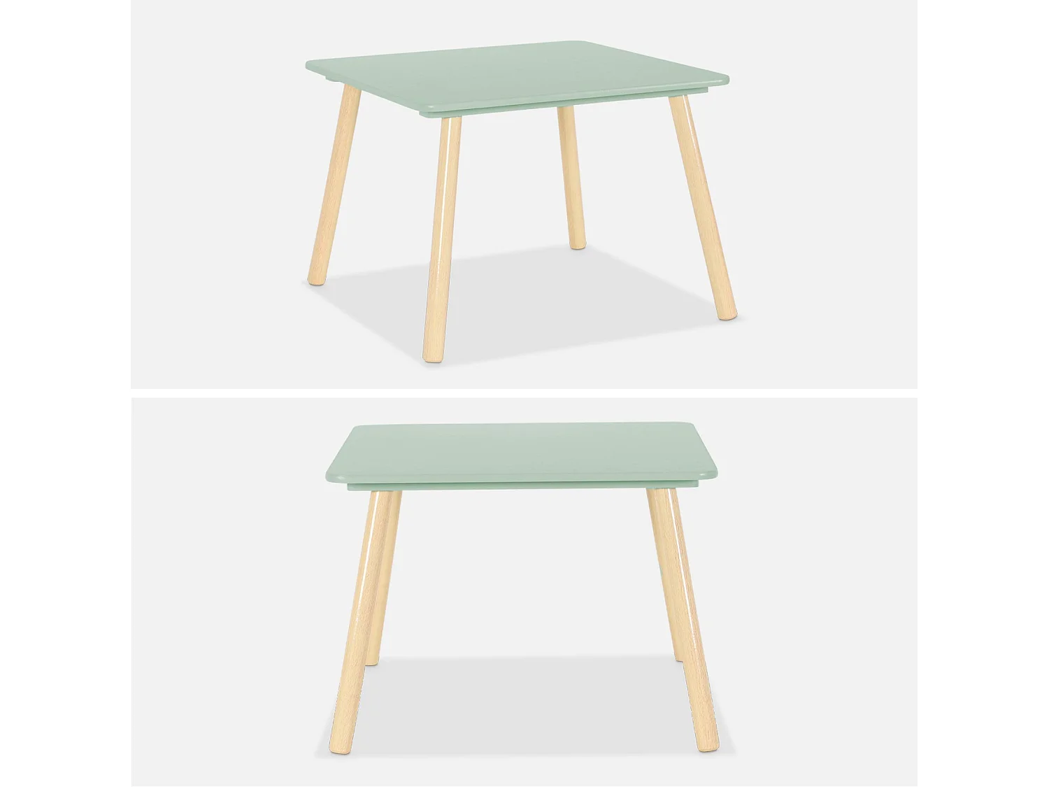 Tavolo quadrato per bambini con 2 sedie verde