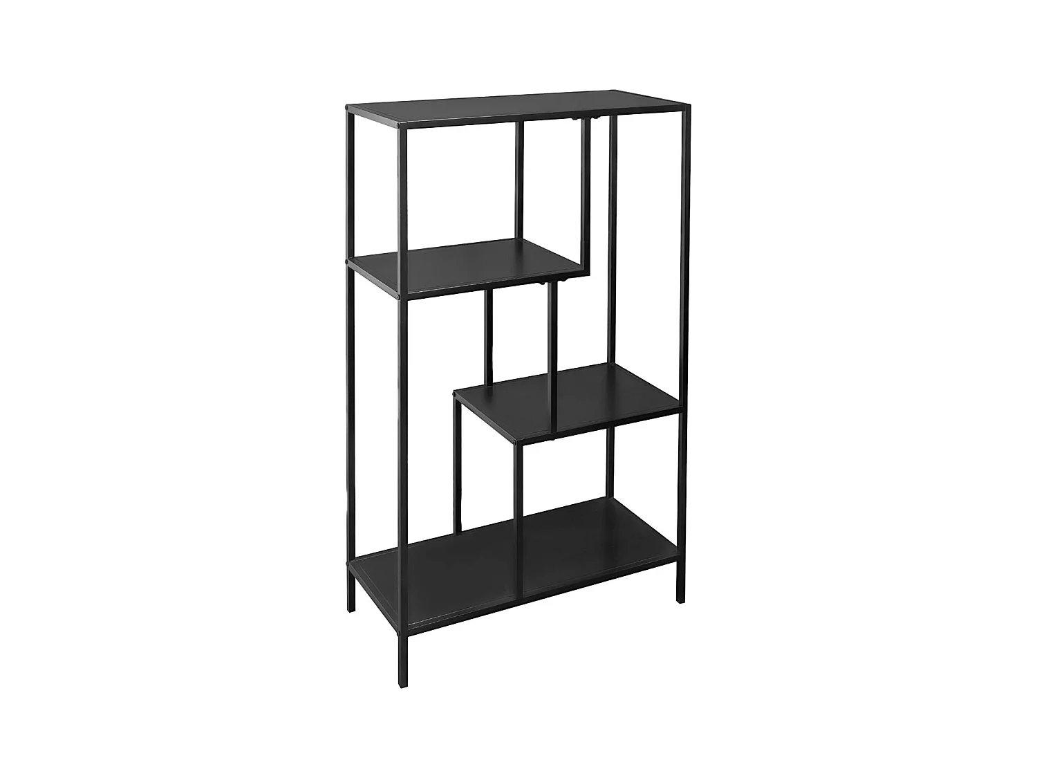 Libreria asimmetrica in metallo nero con 4 ripiani, nero