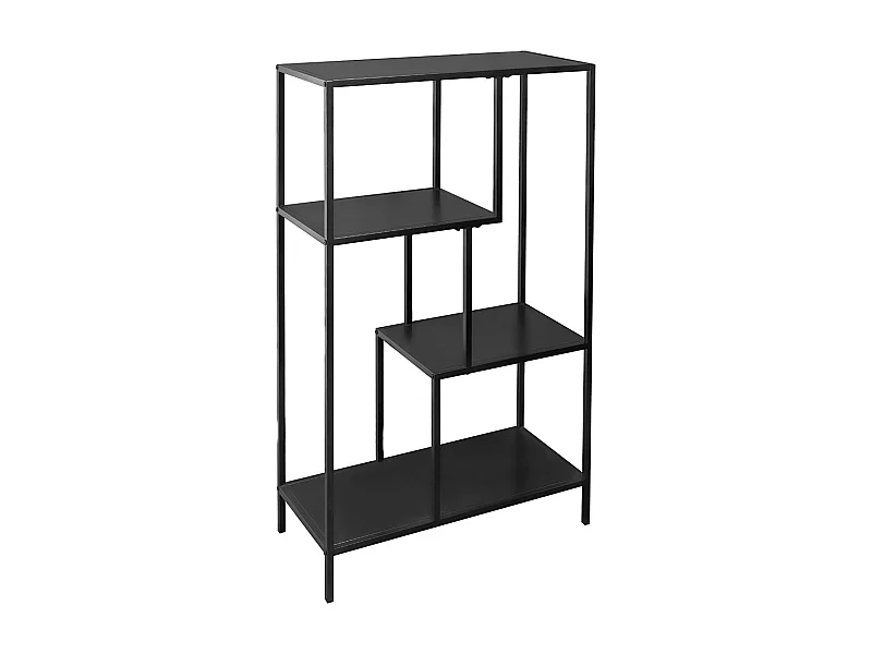 Etagère bibliothèque noir en métal noir asymétrique 4 niveaux INDUSTRIELLE  L 69 x P 33 x H 113.5cm